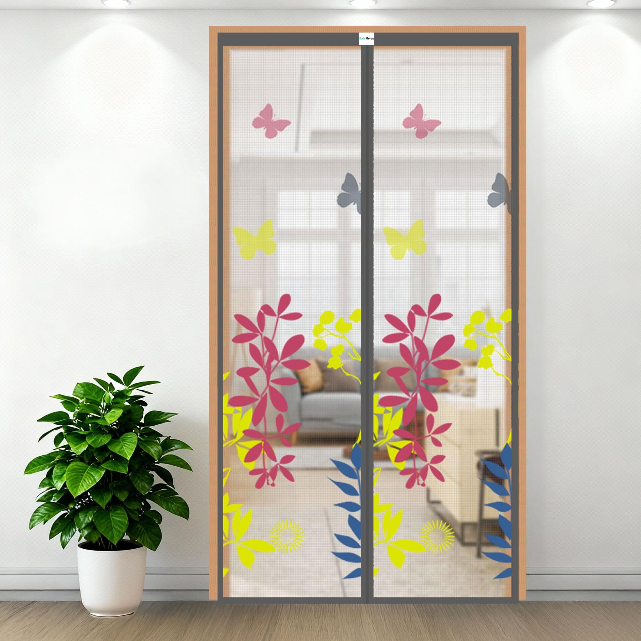 SafeMyles Polyester Door Mosquito Net with Full Frame Hook & Loop for Main Doors, Bedroom, Kitchen & Balcony Doors (200x100 CM, Floral)