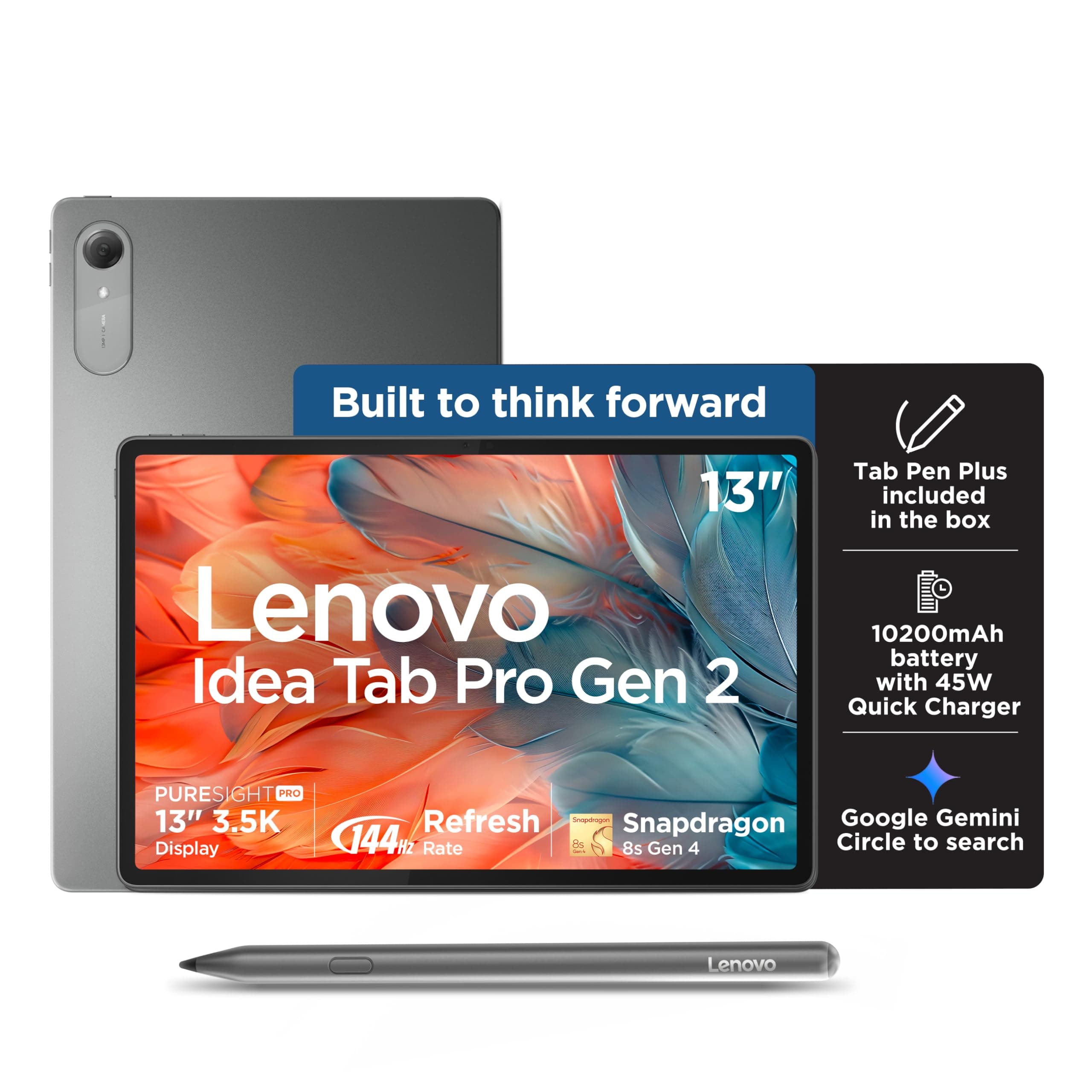 Lenovo Idea Tab Pro Gen 2 with Pen Plus | 13" Display, 3.5K Resolution, 144 Hz Refresh |12GB, 256GB | Snapdragon 8s Gen 4 | 10200mAh | 4 JBL Speakers | USB 3.0 with DP-Out | Wi-Fi 7 | Luna Grey