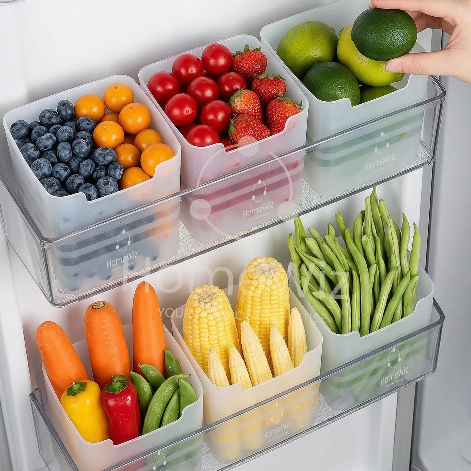 HomeWiz Fridge Storage Containers 850ml x6 | Storage Container Set | Fridge Organiser Storage Boxes | Food Grade BPA-Free Plastic Containers |Stackable, Transparent, for Fruits, Vegetables & Leftovers