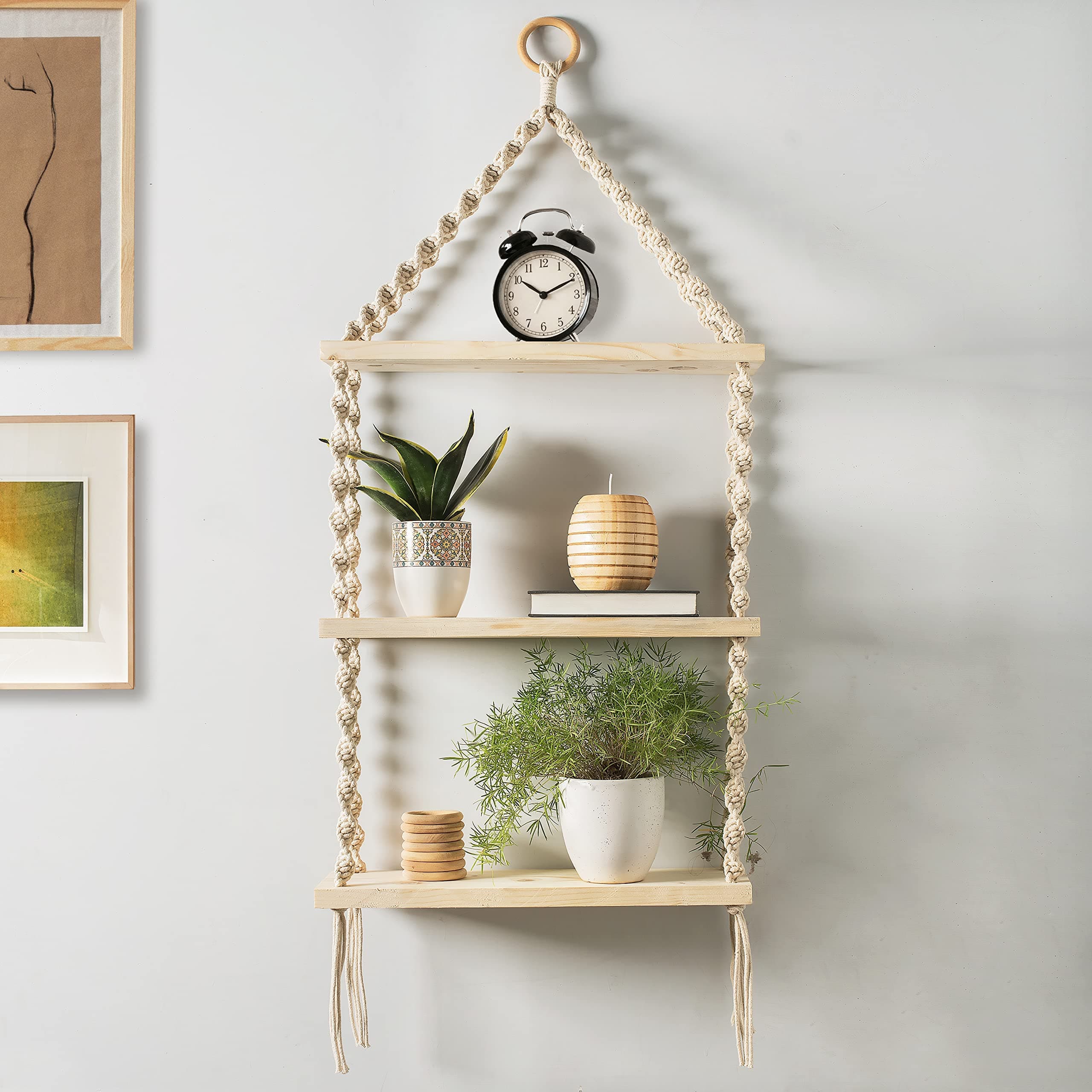 Decazone Floating Shelves for Wall Storage Set of 3,MDF Board Bookshelves for Living Room,Bedroom,Kitchen,Office Sturdy Wall-Mounted Display,Bookcase,Décor (Handmade 3 Tier,12D x 40W x 105H cm),Beige