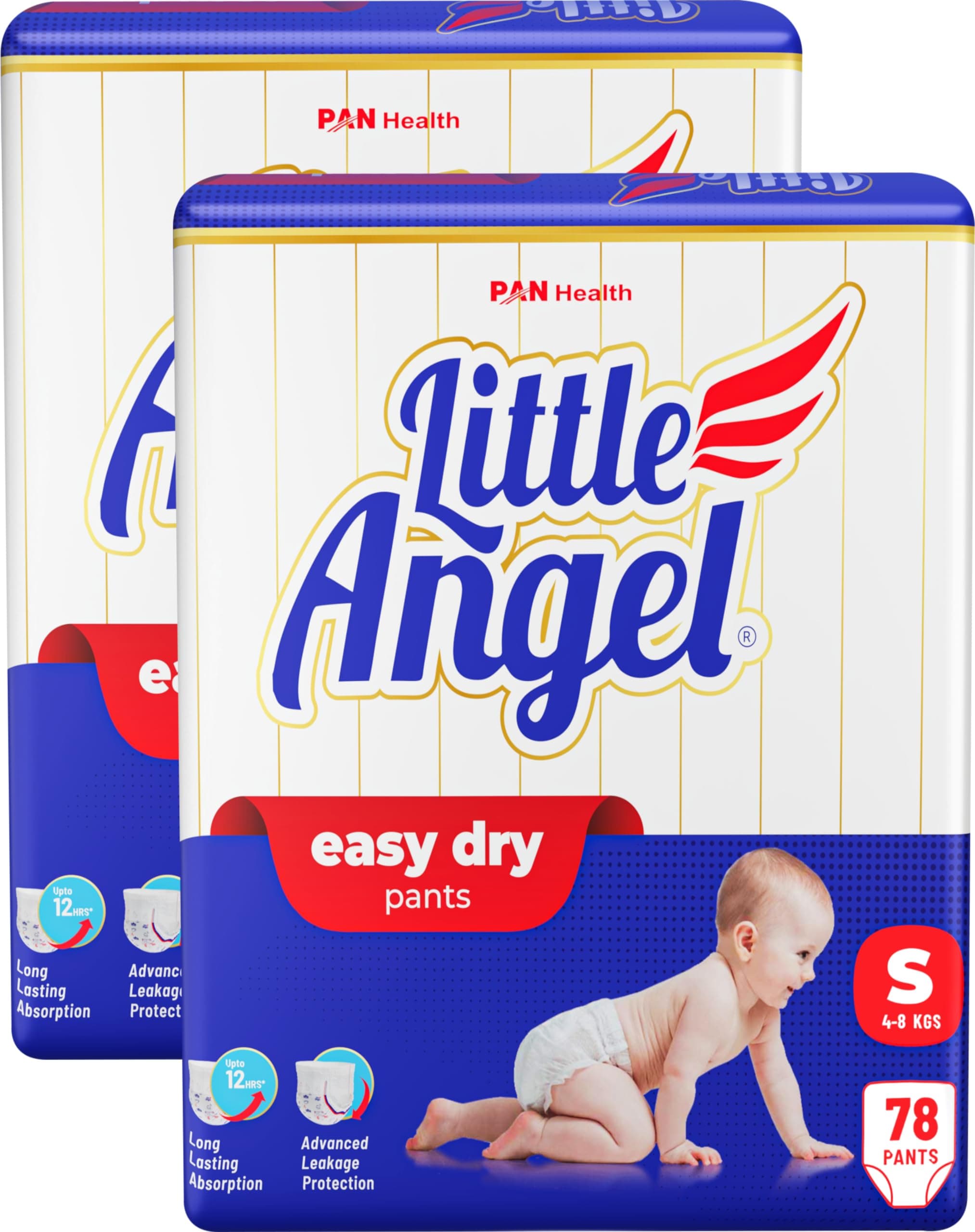 Little Angel Easy Dry Pull-Up Diaper Unisex Pants With 12 Hrs Absorption Small(S) Size, 156 Count, 4-8Kg (78 Count, Pack of 2)