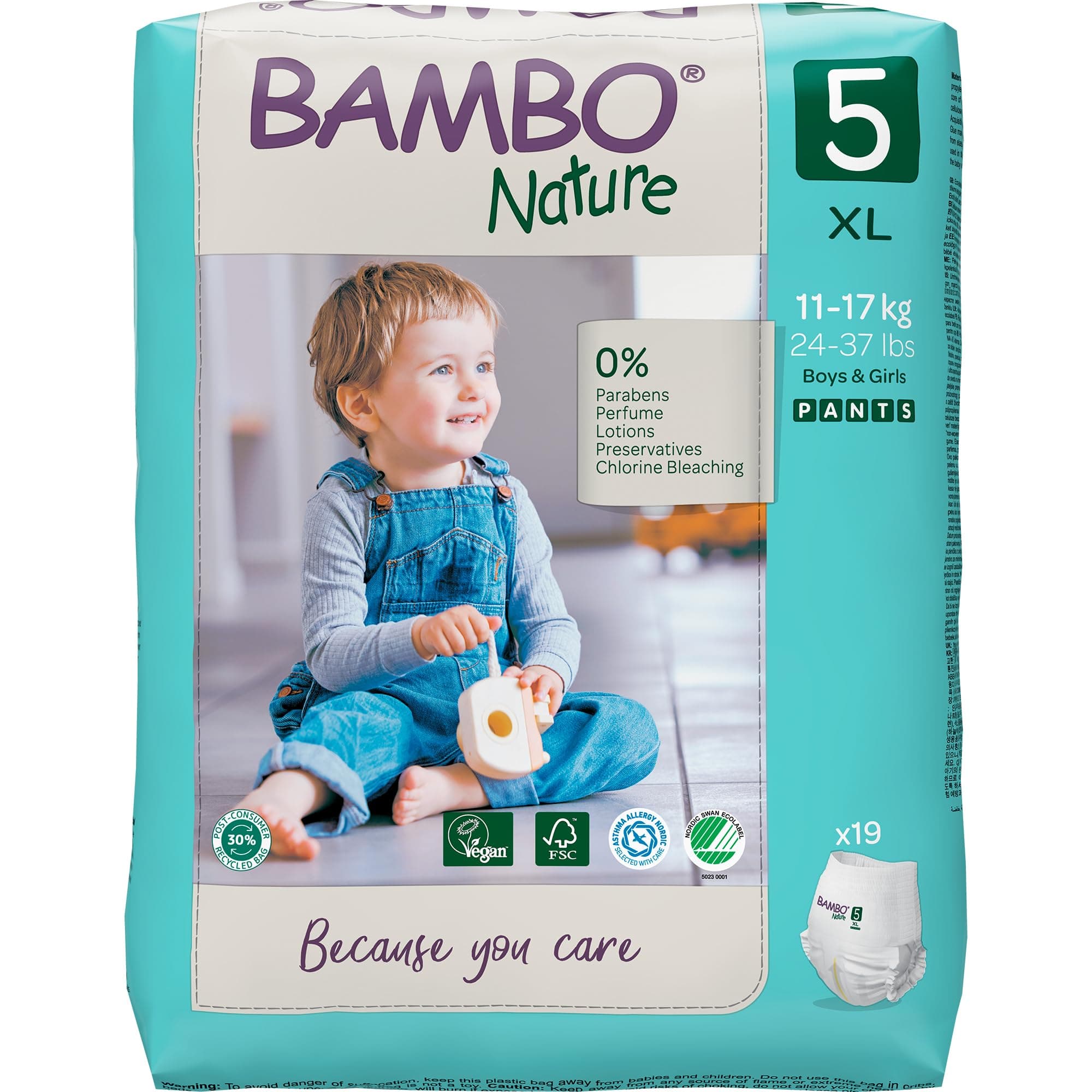 Bambo Nature Premium Baby Pants Diapers for Kids XL Size (11-17 Kgs), Super Absorbent, Breathable, Extra Soft, Dermatologically Tested, Hypoallergenic Toddler Nappies With Wetness Indicator, 19 Count