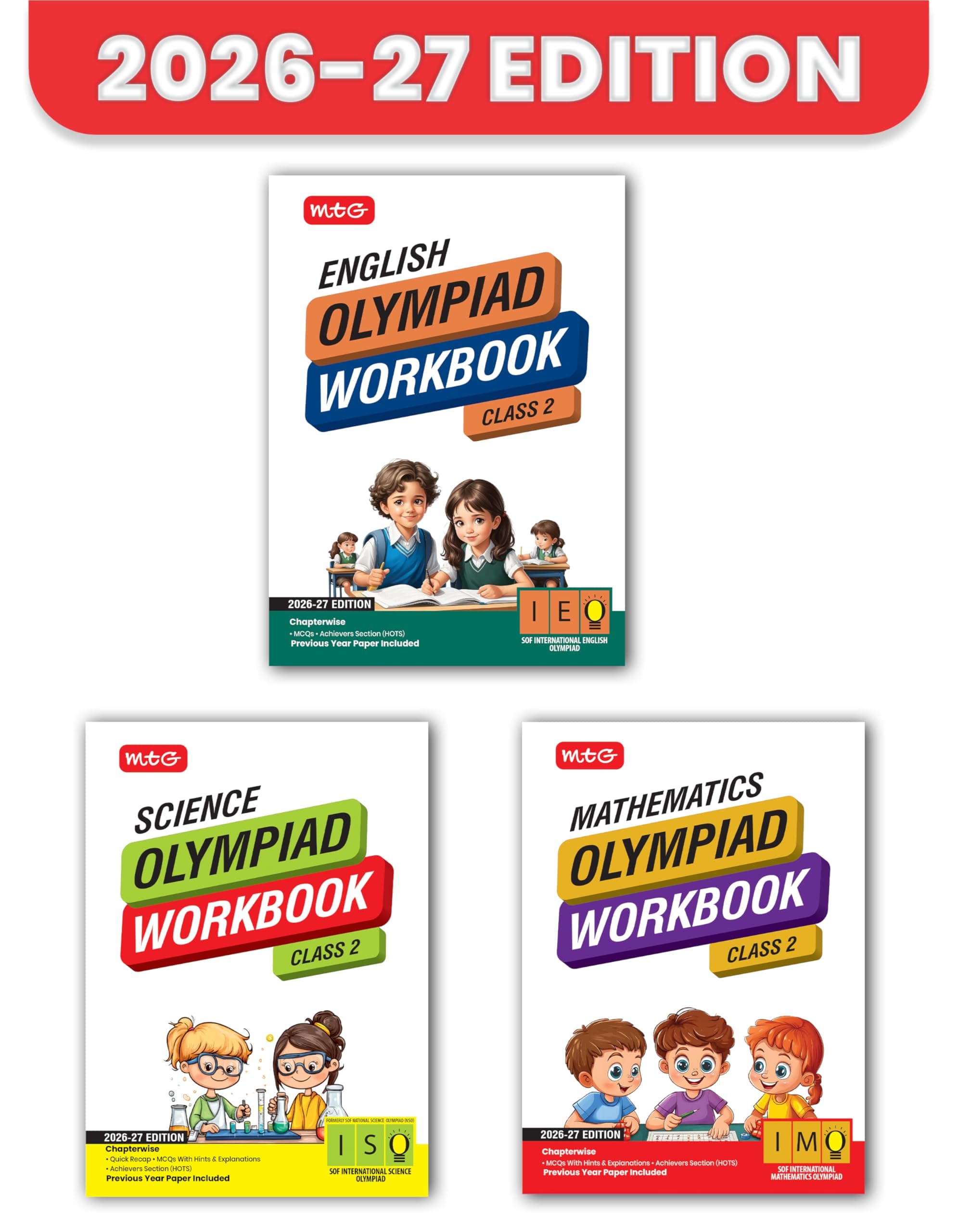 MTG ISO-IMO-IEO (Science, Mathematics & English) Olympiad Workbook Class 2 (Set of 3 Books) | MCQs, & Achievers Section - SOF Olympiad Books For 2026-27 Exam