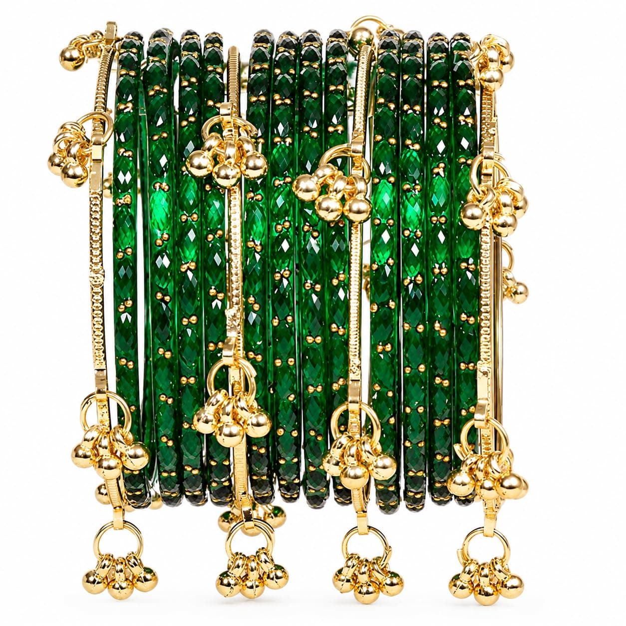 Glory Shine Kashmiri Transparent Glass Bangles Set for Women | Traditional Ghungroo Chudi Combo | Fancy Multicolor Bridal Wedding Bangle Set (Set Of 18) (Green, 2.6)