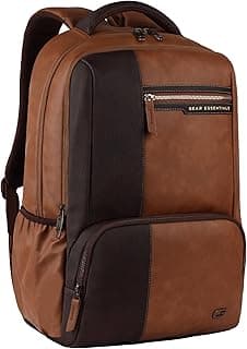 Gear Vintage 4 19"/29L Anti Theft Faux Leather Medium Water Resistant 4 Compartment Laptop Backpack/Casual Backpack/Daypack/Travel Backpack/College Bag For Men/Women(Tan-Brown)