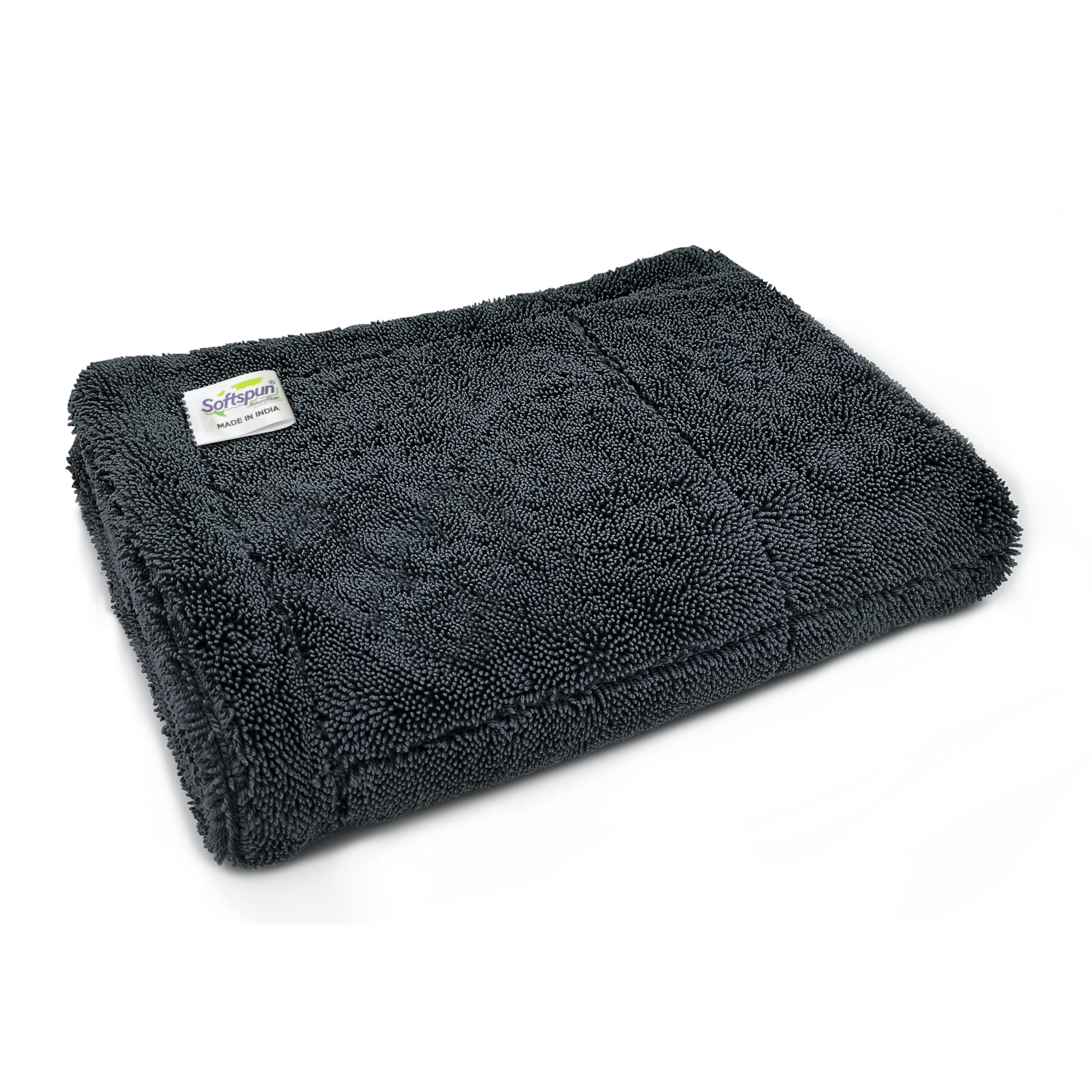 SOFTSPUN Microfiber Cloth for Car 1400 GSM 40x60 cms 1 Pc Grey | Twisted Loop Super Absorbent Towel - Edgeless Design with Plush Pile and Lint Free Cloth for Drying and Detailing.