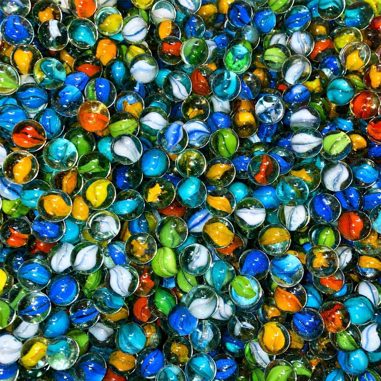 (500 Pcs) Colorful Glass Marbles for Kids | (Multiple Pack Sizes) – 16 mm | Multicolor Kancha Glass Balls for Games, Toys, Crafts, Decoration & DIY Projects | Traditional Indian Goti Marbles