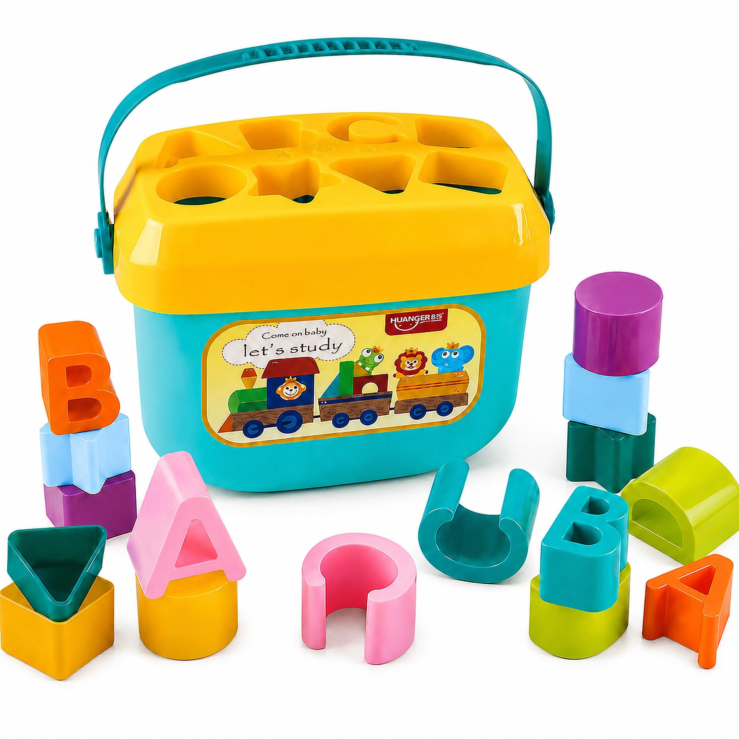 Toyshine Baby’s First Educational Shape Sorting Blocks Toy | 16 Pcs ABCD Learning Blocks & Shape Sorter | Early Development Activity Toy for 6 Months to 2 Years Old Boys & Girls