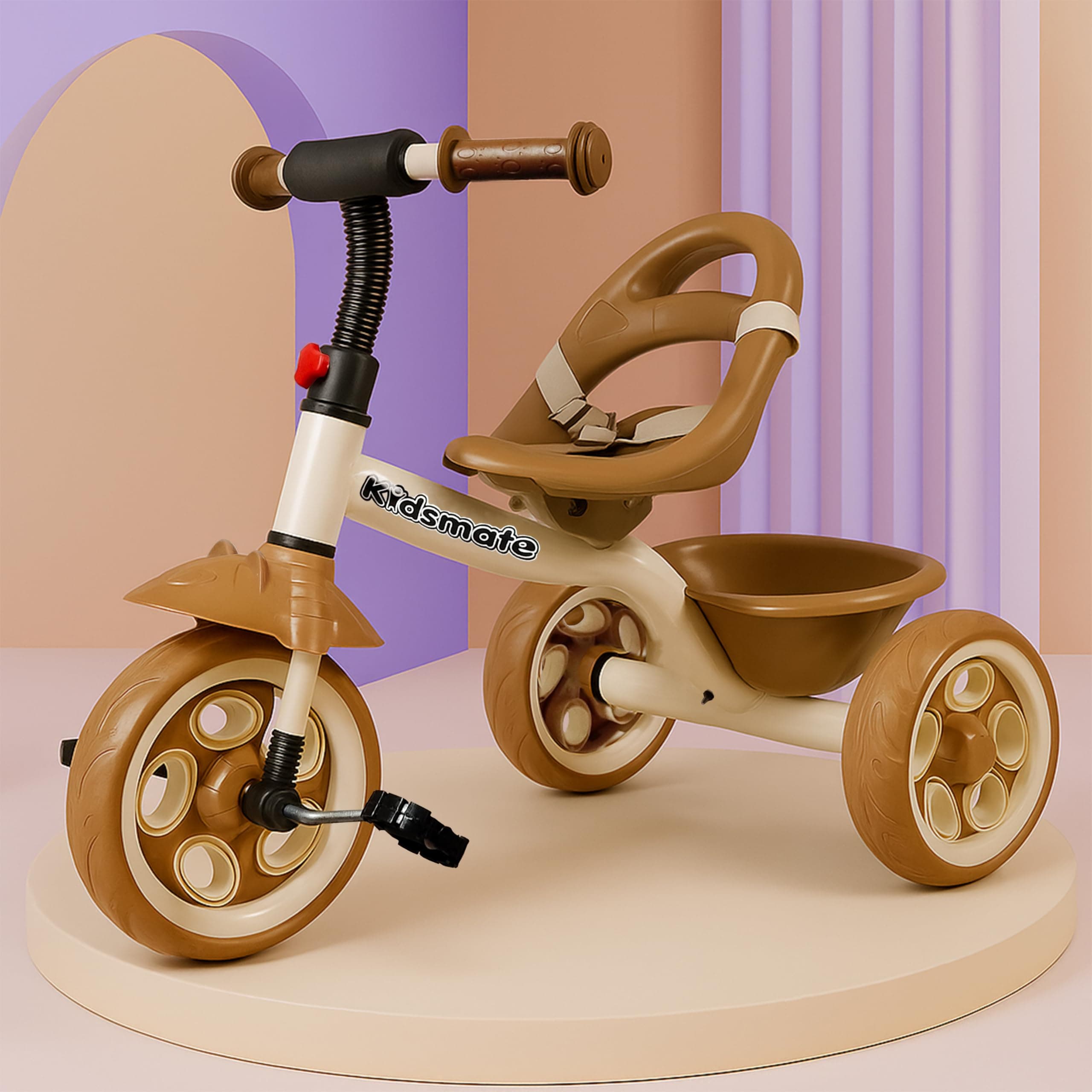 Kidsmate Starlight Premium Tricycle for Kids 2 to 5 yrs | Trikes for Boys & Girls | Baby Cycle with Eva Wheels, Bell and Toy Basket | Ride-On Bike in Elegant Caramel Color | Max User Weight 30kg