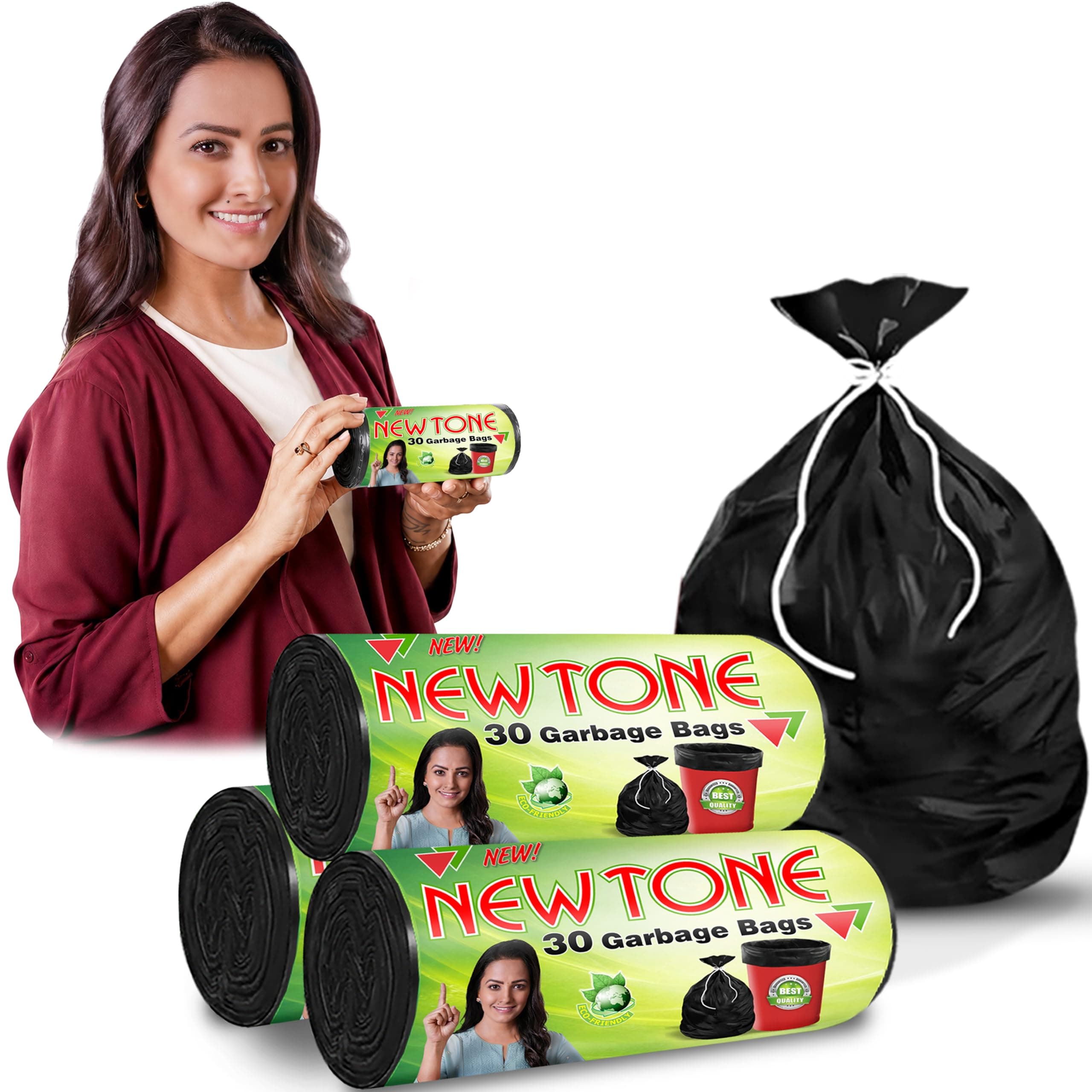 Newtone Garbage Bags | Medium 19 X 21 Inches | 90 Bags (30 Bags X 3 Rolls) | Dustbin/Trash bin | Pouch Packing | (Black)