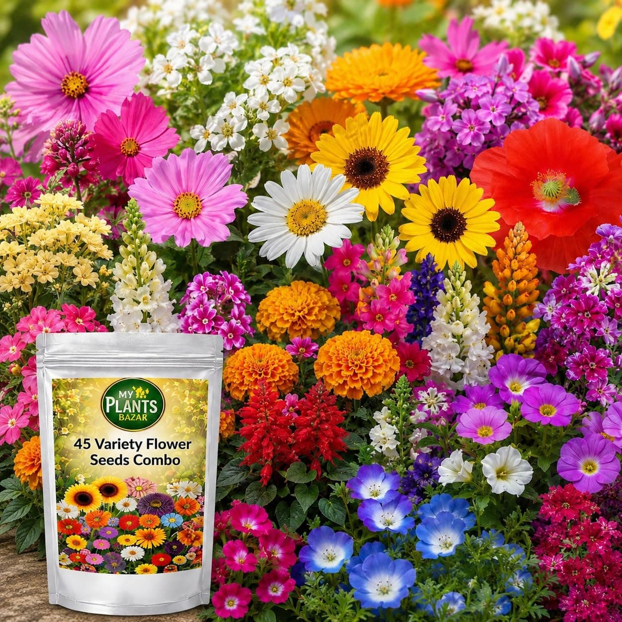 All Season Flower Seeds Combo Pack for Home Garden – 45 Varieties, 2700+ Seeds for Balcony, Terrace & Outdoor Gardening | High Germination Mixed Flower Seeds Kit for All Seasons
