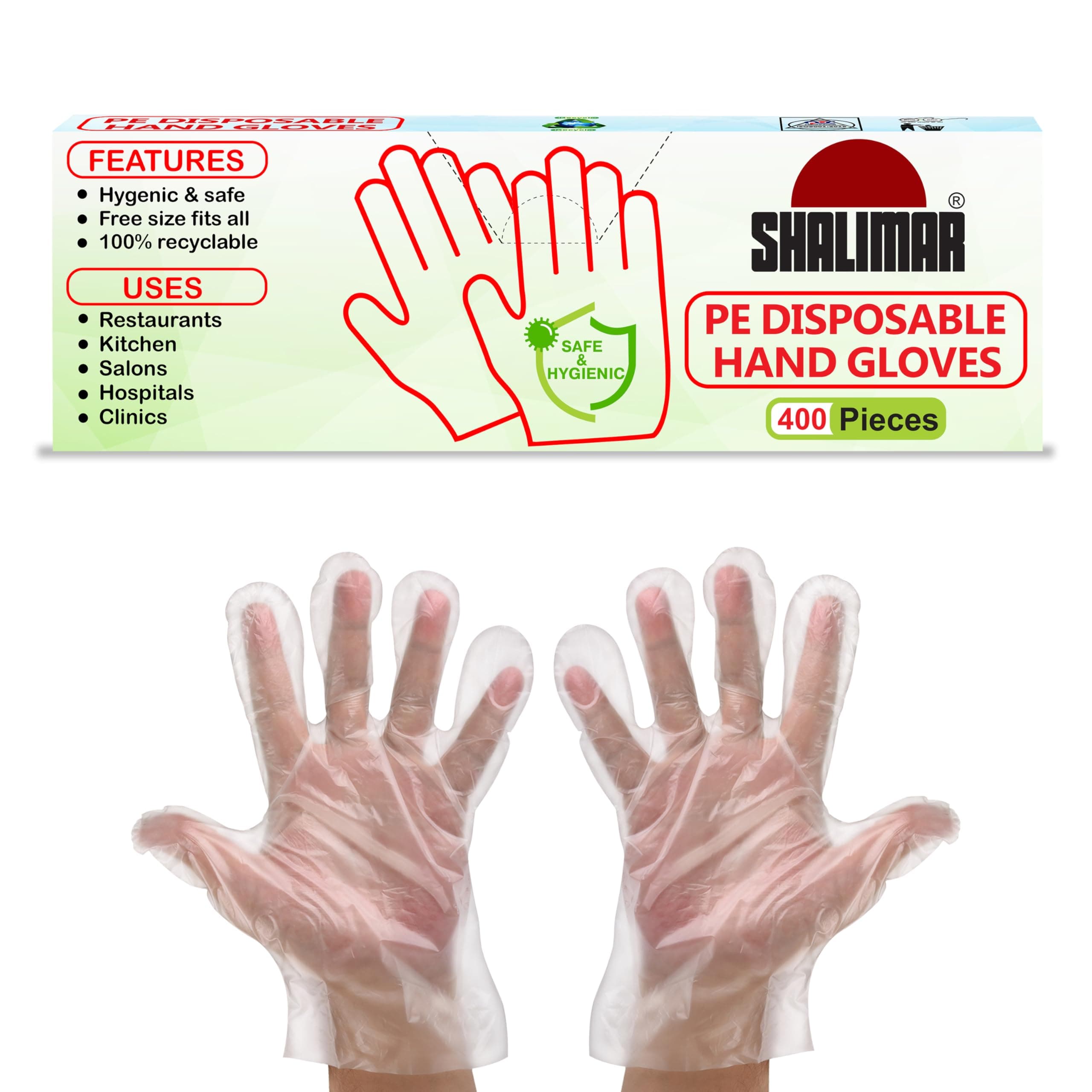 Shalimar plastic Disposable Hand Gloves ( Pack of - 2 / 400 Pieces ) ( Natural Colour ) - Free Size