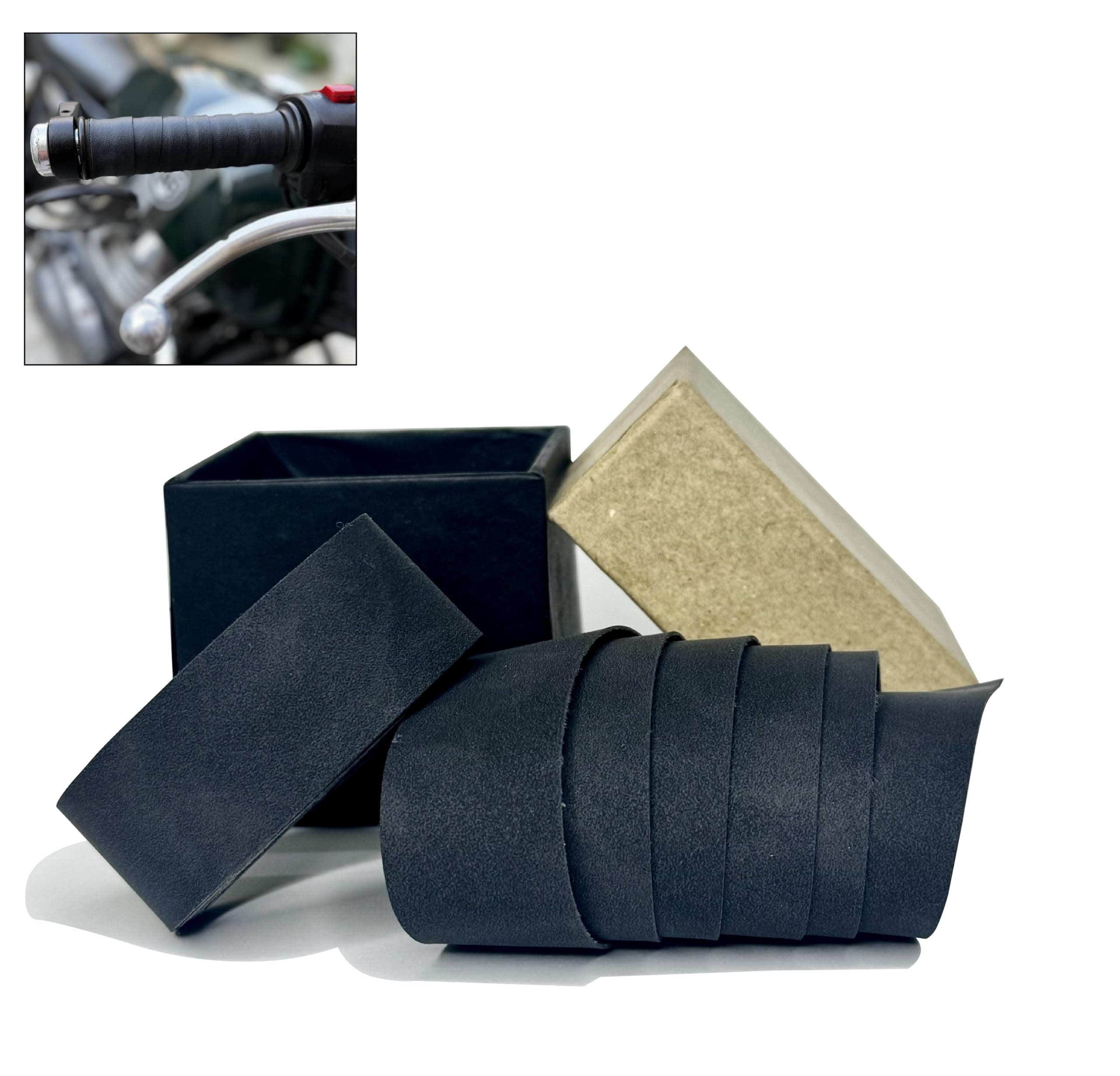 The Grit Co. Leather Grip Wrap for Motorcycle Handle bar - Bike Handlebar Universal Grips (Onyx Black)