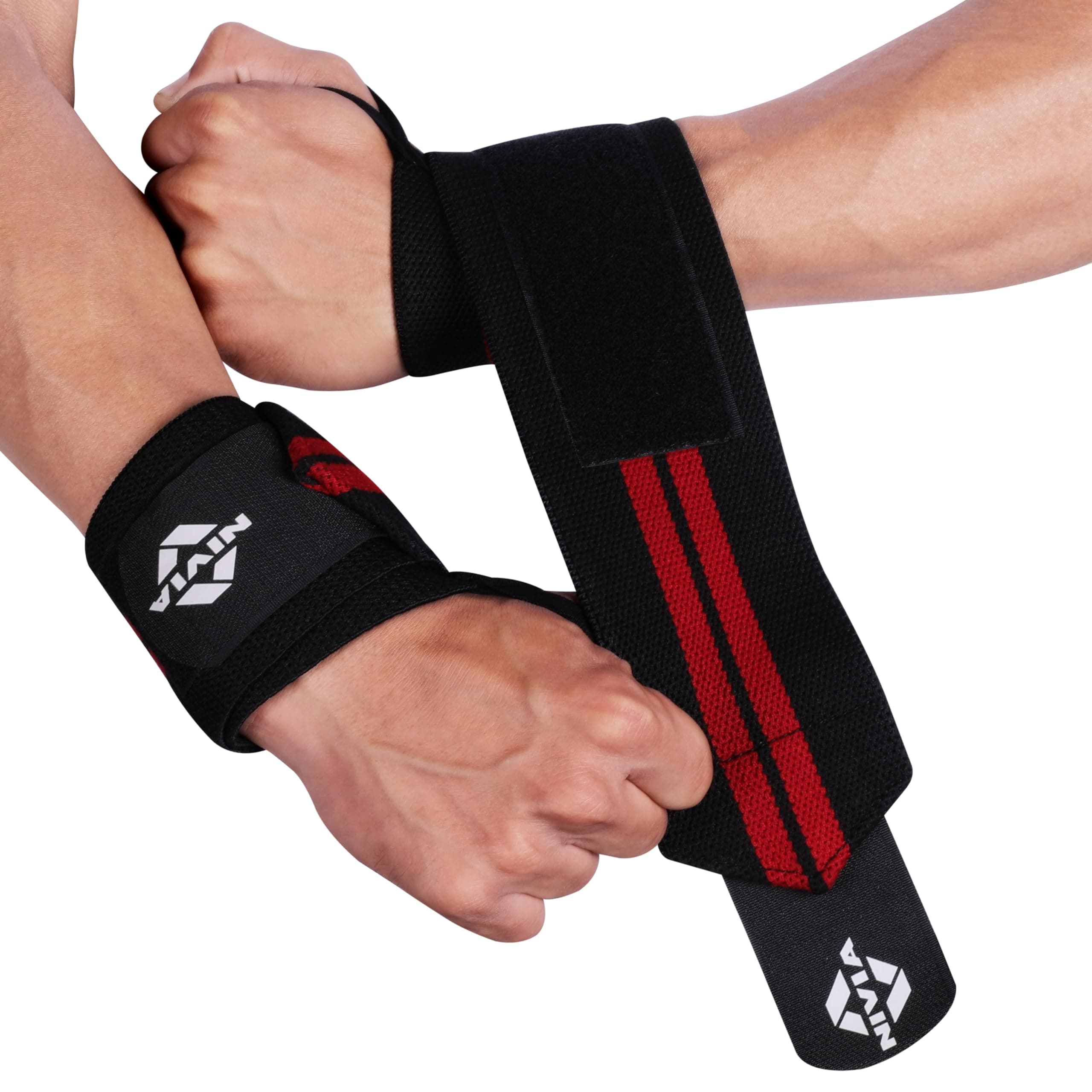 Nivia Wrist Support for gym workout wrist band for gym workout Wrist Supporter for Gym Straps for Men Compression Band for Gym, Fitness, Weightlifting & Sports Injury Protection (Black/Red) 1 pair