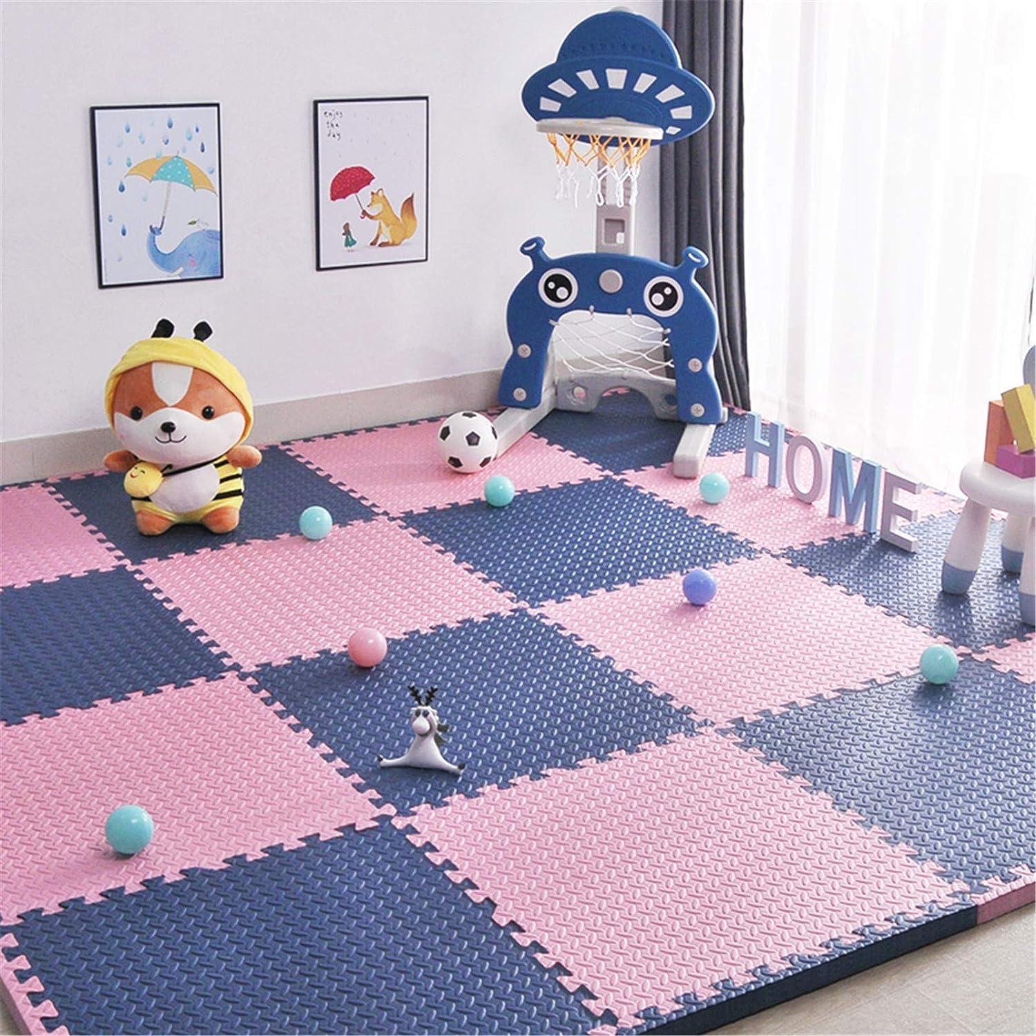 SIGNATRON Puzzle Flooring || Kids Interlocking Play mat || Shop Floor Mat || Kitchen Floor Mat || Pet Mat ||12 MM Thick (6 Tiles - 24 Square Feet, Navy Blue - Pink)