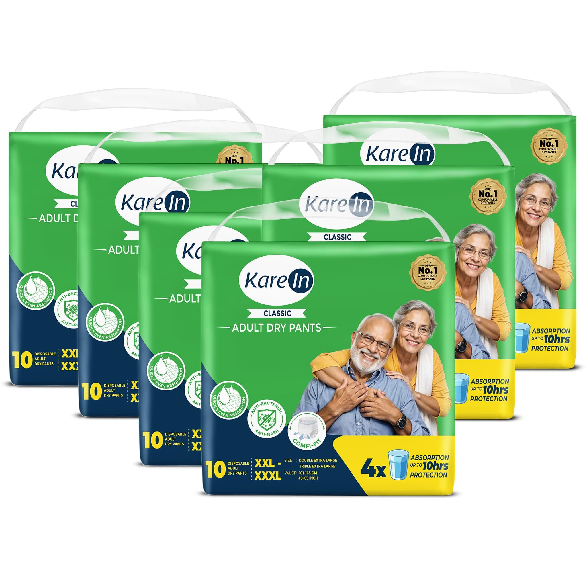 Karein Classic Adult Diaper Pant XXL-XXXL Size, Waist (101-165 cm 40-65"), 60 Unit, Long Protection Hour, Unisex, Quick & Even Absorption, Anti-Bacterial, Leakproof, Odour Control, Wetness Indicator