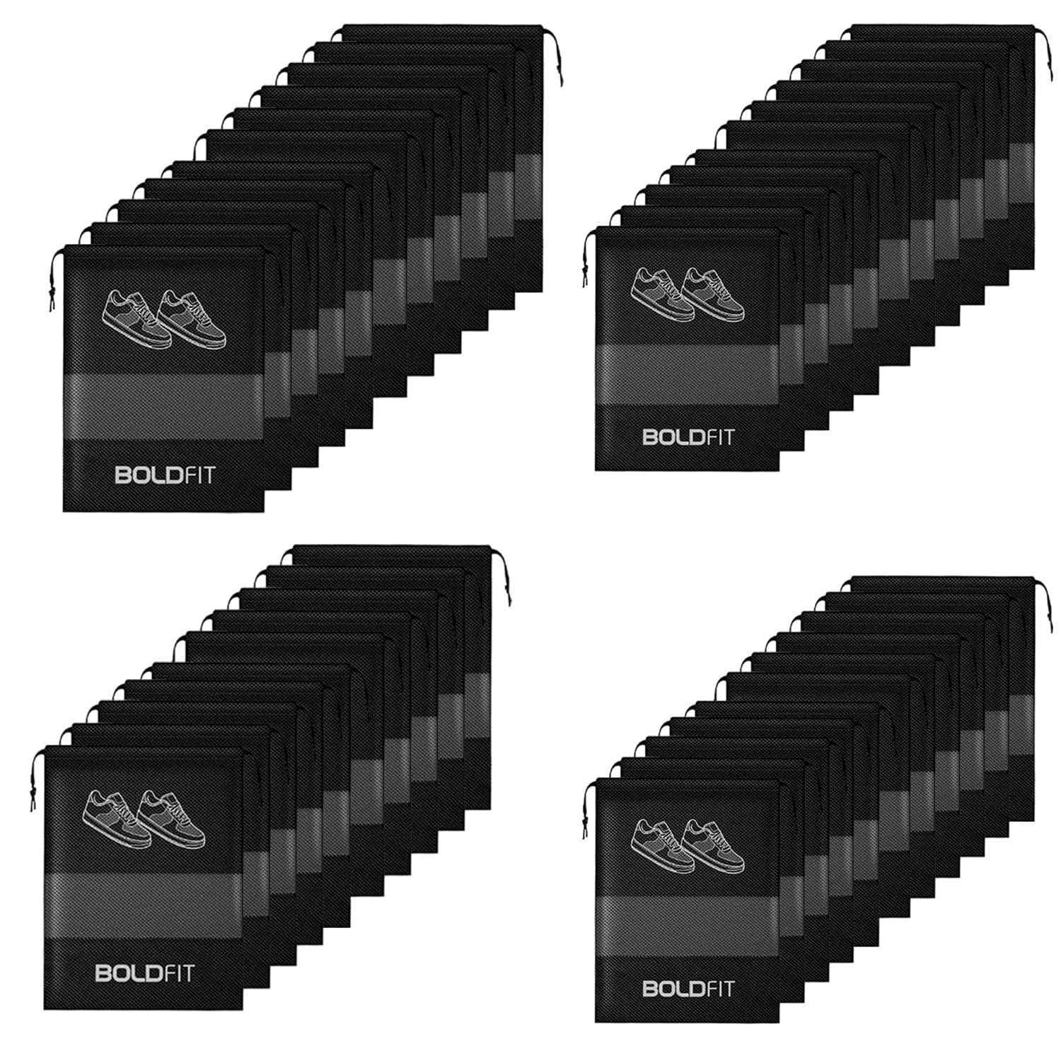 Boldfit Shoe Bag for Travel Bag for Man & Women Shoe Cover for Storage at Home Gym Reusable Travelling Accessories Organizer Pouch Travel Essentials Footwear Bags for Travelling Men -Pack of 48, Black