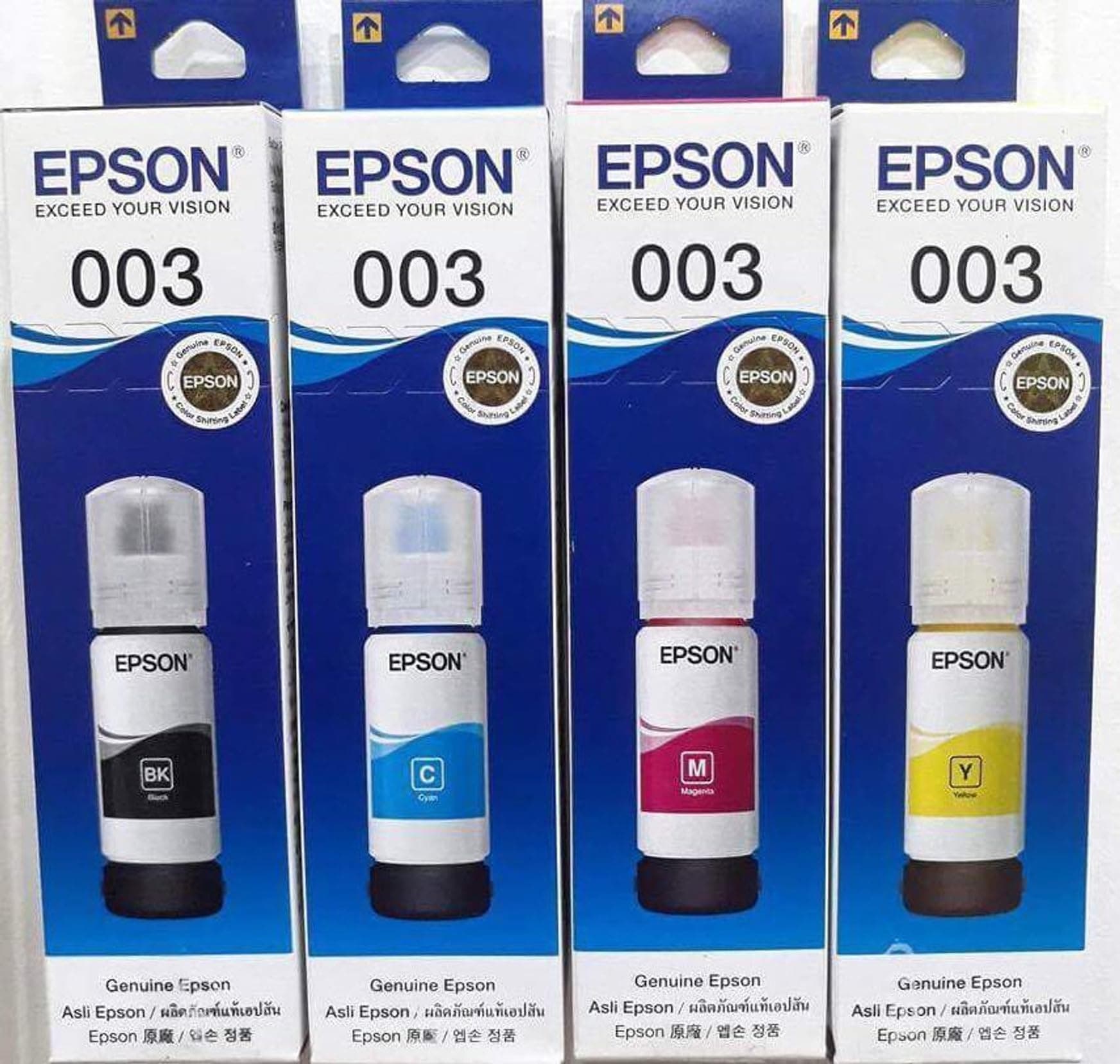 Epson 003 Ink Original Black, Cyan, Yellow, Magenta Ink Bottles - Compatible with Printer L3110, L3150, L3250, L3252 L3115, L3116, L3101, L3210, L3215, L3216, L3151, L3152, L3156, L5190 Printers