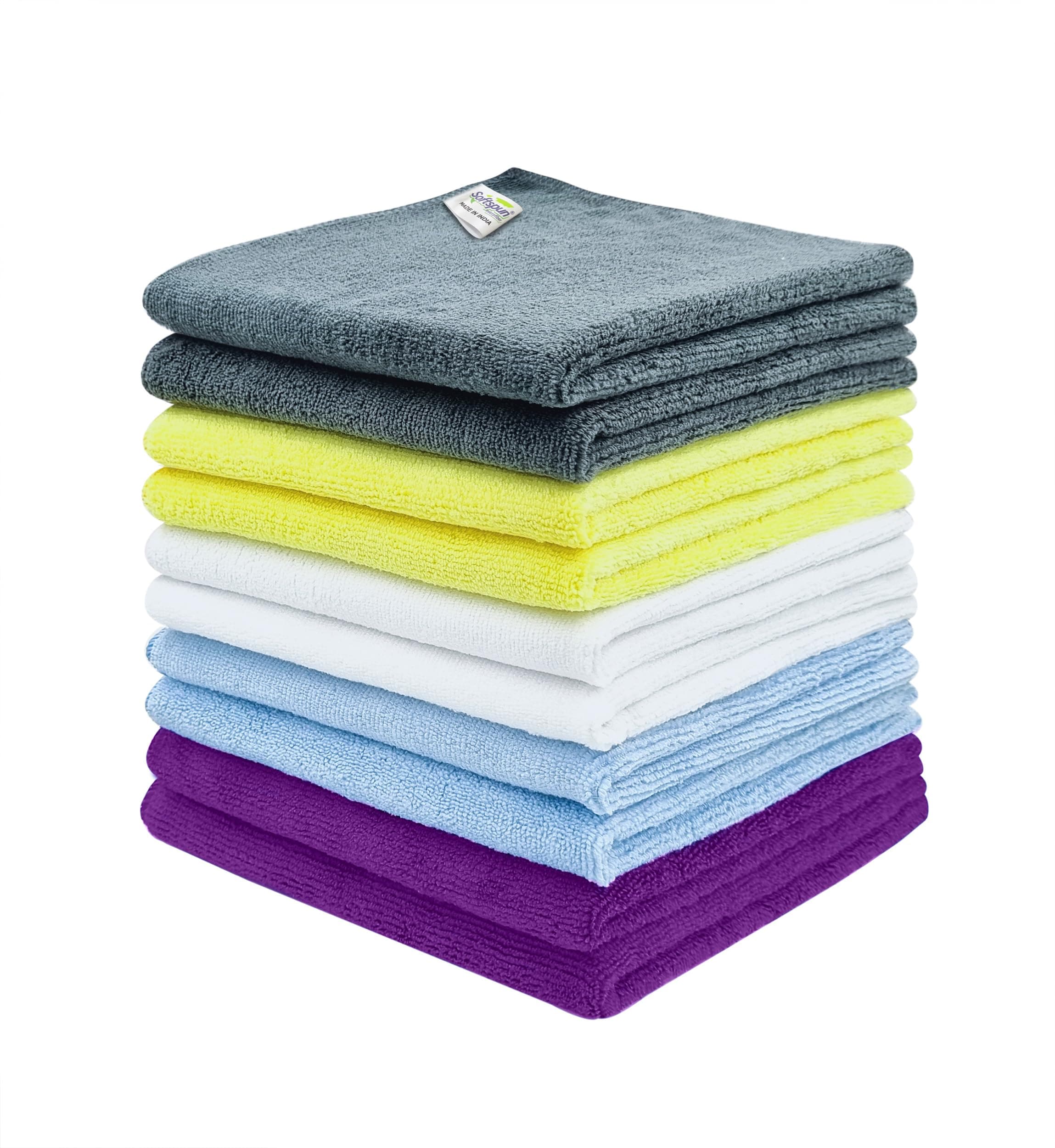 SOFTSPUN Microfiber Cloth - 10 pcs - 40x40 cms - 340 GSM Multicolor! Thick Lint & Streak-Free Multipurpose Cloths - Automotive Microfibre Towels for Car Bike Cleaning Polishing Washing & Detailing.