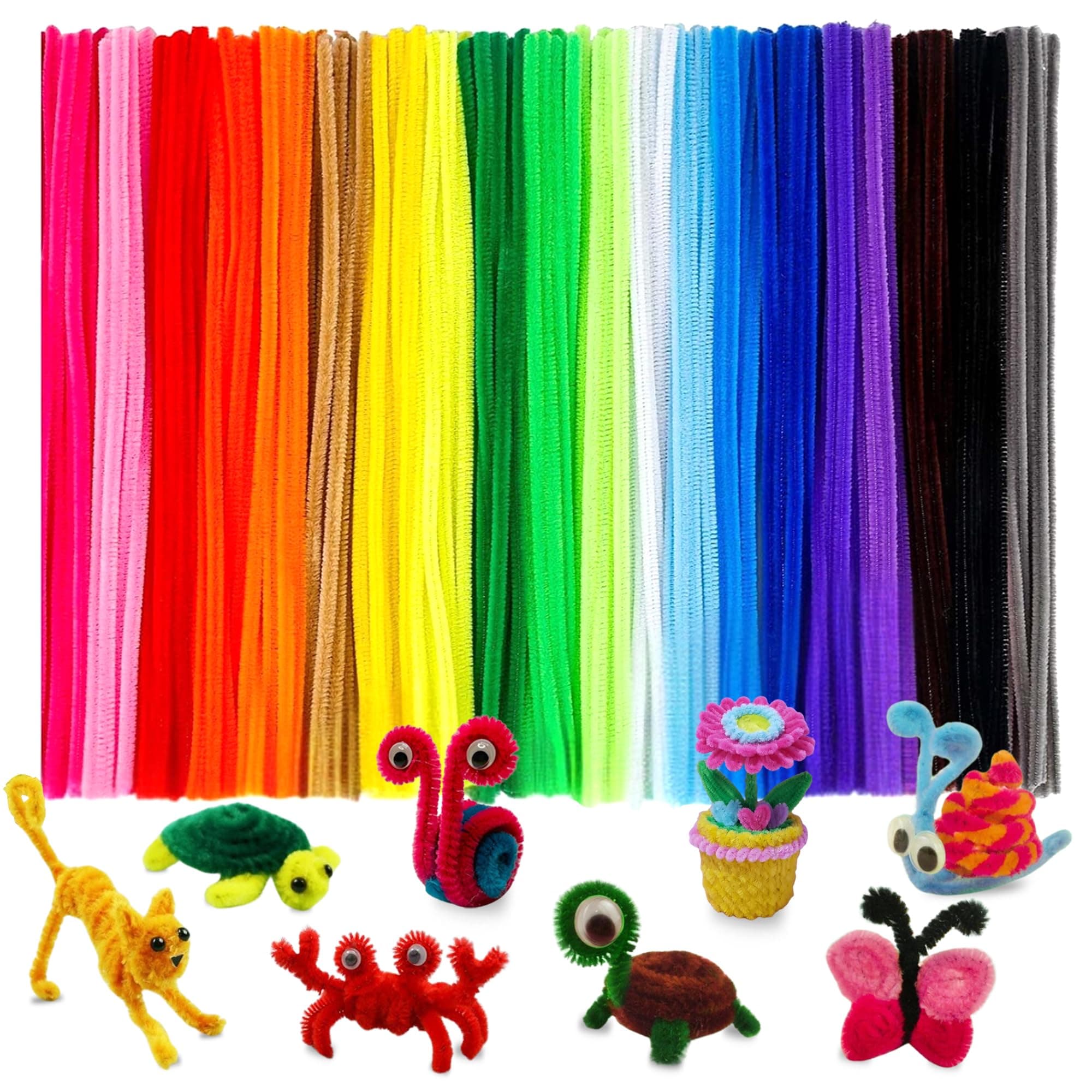 Lakeer Pipe Cleaners 100 Pcs 10 Colors Chenille Stems for DIY Crafts Decorations Creative School Projects (6 mm x 12 Inch, Assorted Bright Colors)