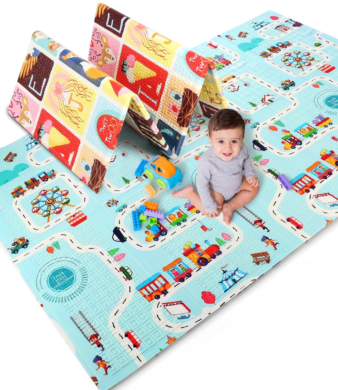 FIRSTCRY INTELLISKILLS Premium Extra Large Reversible Play Mat for Babies | Learning & Crawling Foldable Baby Mat for Floor | 6.5x4.5 ft | 0.6cm Thick (Carnival & Alphabet), Multicolor, 1 Count