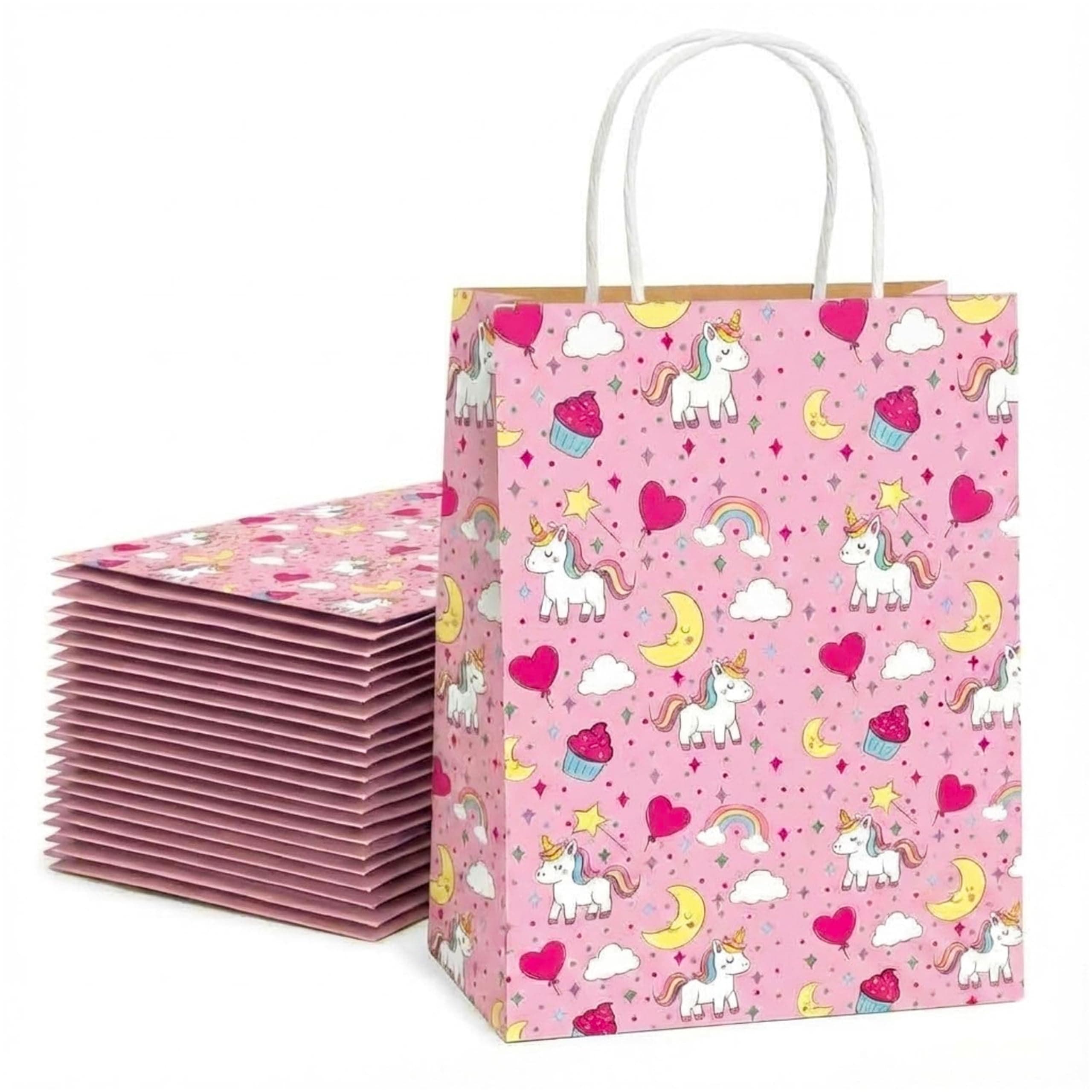 PARTEET 10PCS Cartoon Theme Gift Bag with Handle|Reusable Paper Bag, Packaging, Carry Bag for Gifting, Wedding, Shopping, Party Favours Bags, Return Gifts & Daily Use (30x25x10) CM (Unicorn-Theme)