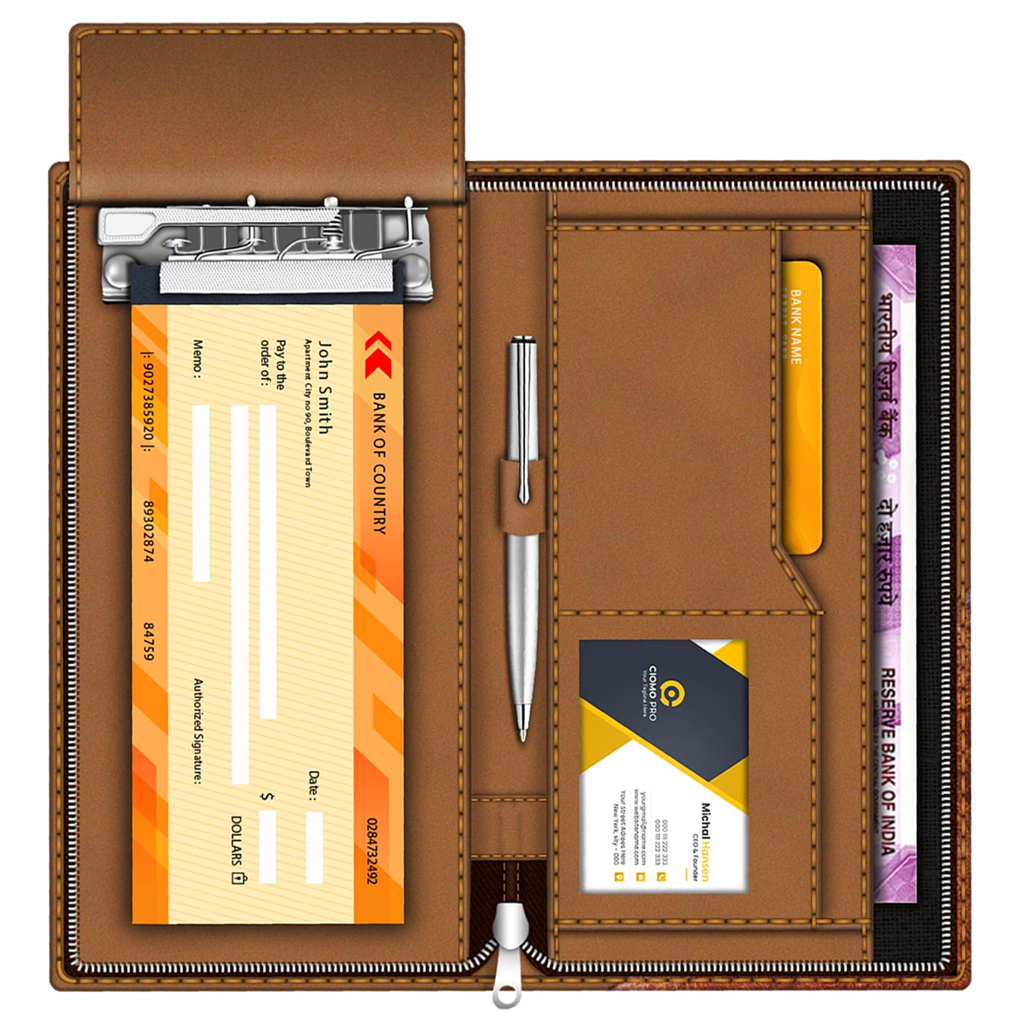 FEDUS Dual Brown Vegan Leather Expanding Handmade Multiple Cheque Book Holder for Cards, Women/Men Checkbook Wallet, Traveling Wallets, Documents Holder