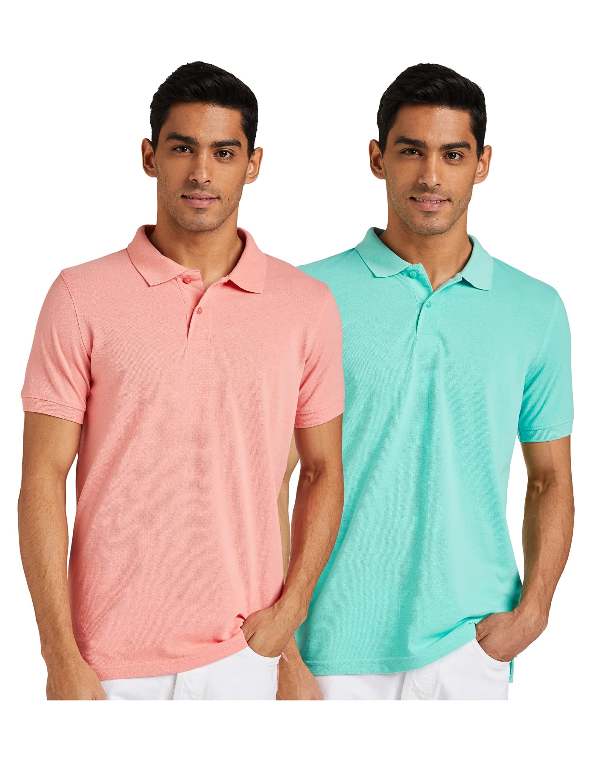 Amazon Brand - Symbol Men's Cotton Rich Polo T Shirt | Collar Tshirts | Half Sleeves | Plain (Combo Pack of 2) - Regular Fit (Multicolor2_3XL)