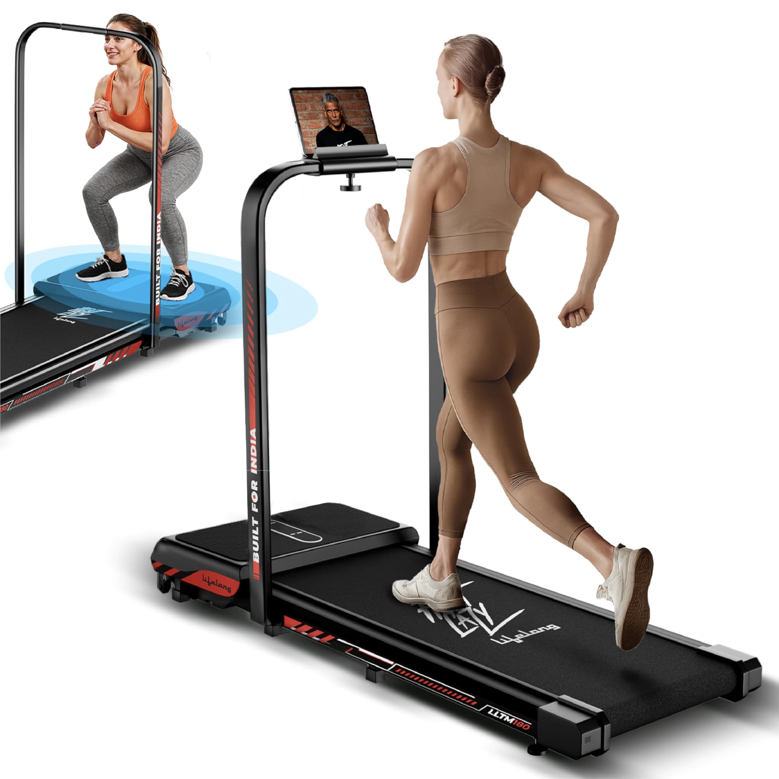 Lifelong FitPro Treadmill | 4 HP Motor | Vibration Plate | LED Display | Foldable Design | Remote Control | 110 Kg Max Weight | 8 Km/h Speed | Anti-Slip Belt | Home Gym Equipment LLTM180