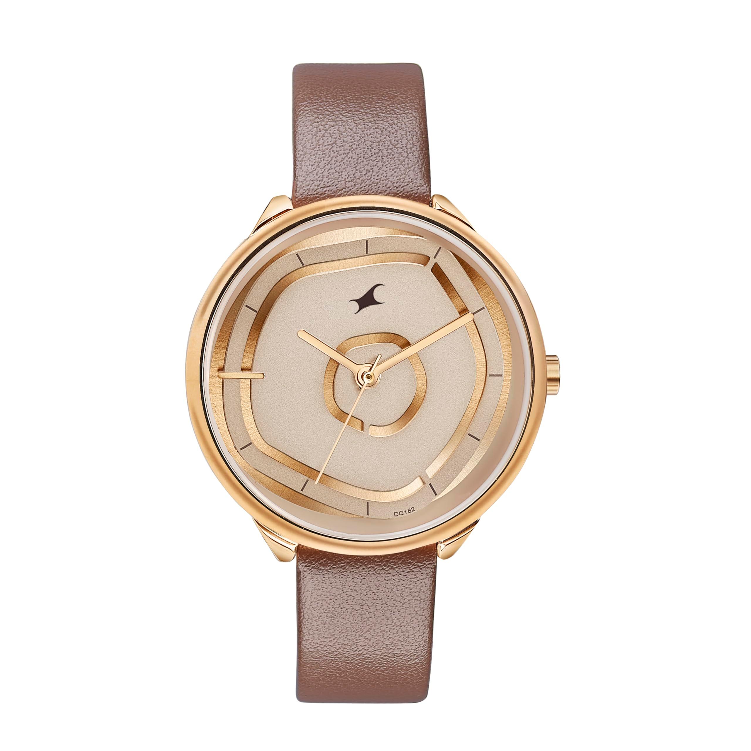 Fastrack Stunners Quartz Analog Rose Gold Dial Brown Leather Strap Watch for Girls - 6303WL01