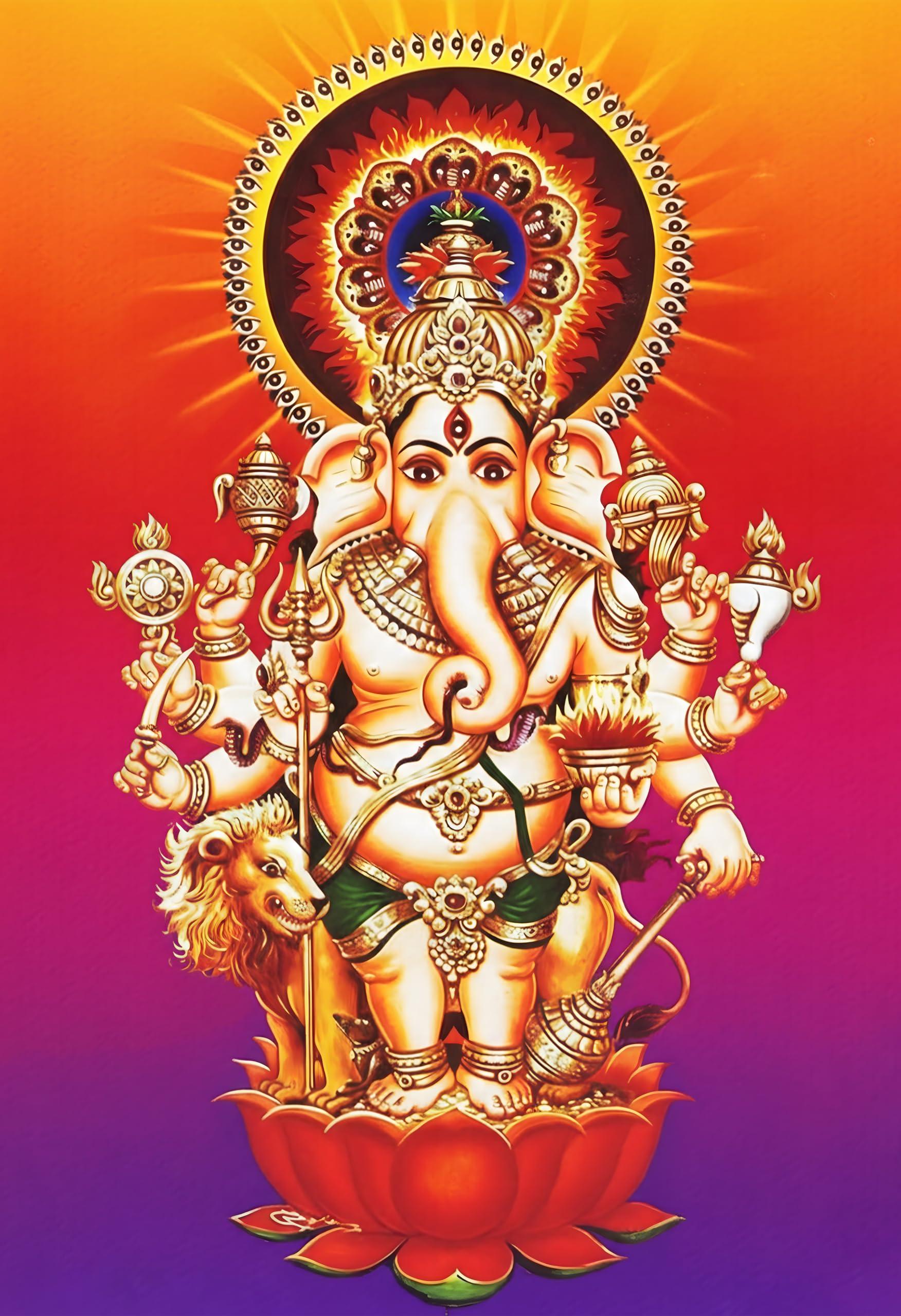 Roostaflag Drishti Ganapathi Poster for Entrance | Vastu Ganesha Poster | Kan Drishti Ganpati Sticker | Lord Ganesh Posters | God Shubha Ganpati Posters for Pooja Room, Home, Office Wall Decor