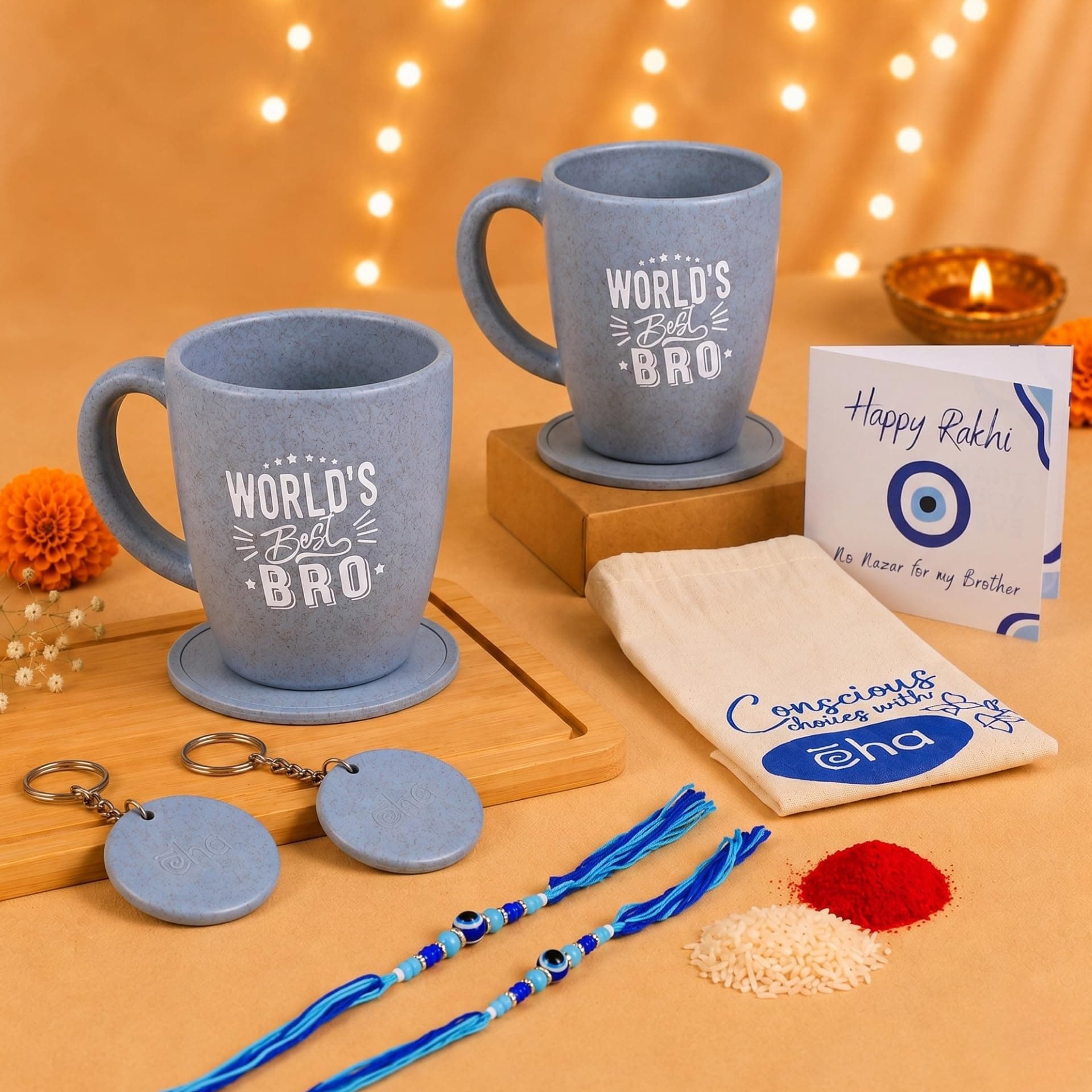 Eha Earth Friendly Rakhi Gift for Brother Made with Rice Husk | Set of 2