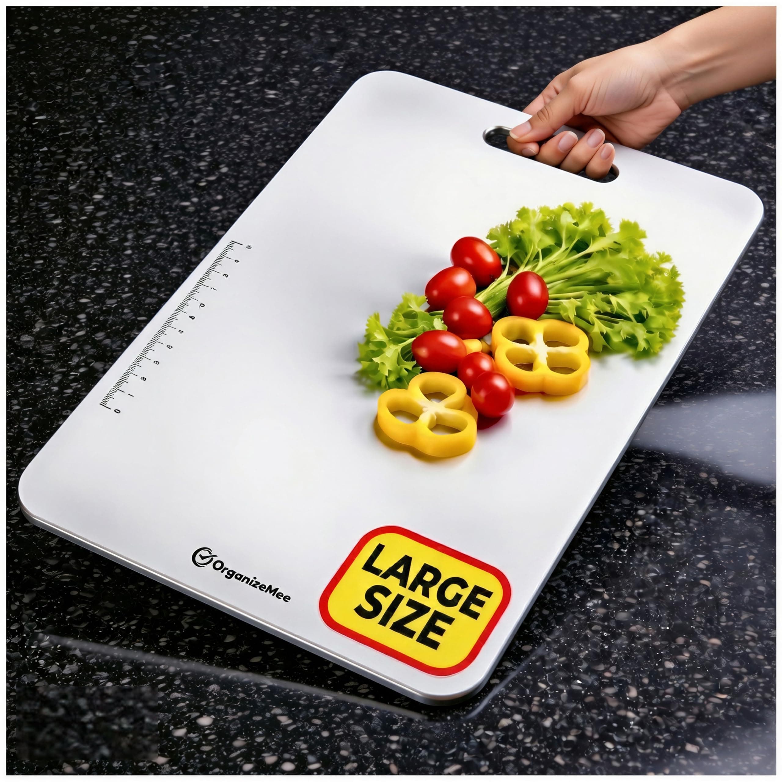 OrganizeMee Stainless Steel Chopping Board Large for Kitchen - Premium Cutting Board Vegetable and Fruit Cutter Chopper, Heavy-Duty Metal Chopping Board, Big Size Pad (36 cm X 25 cm)