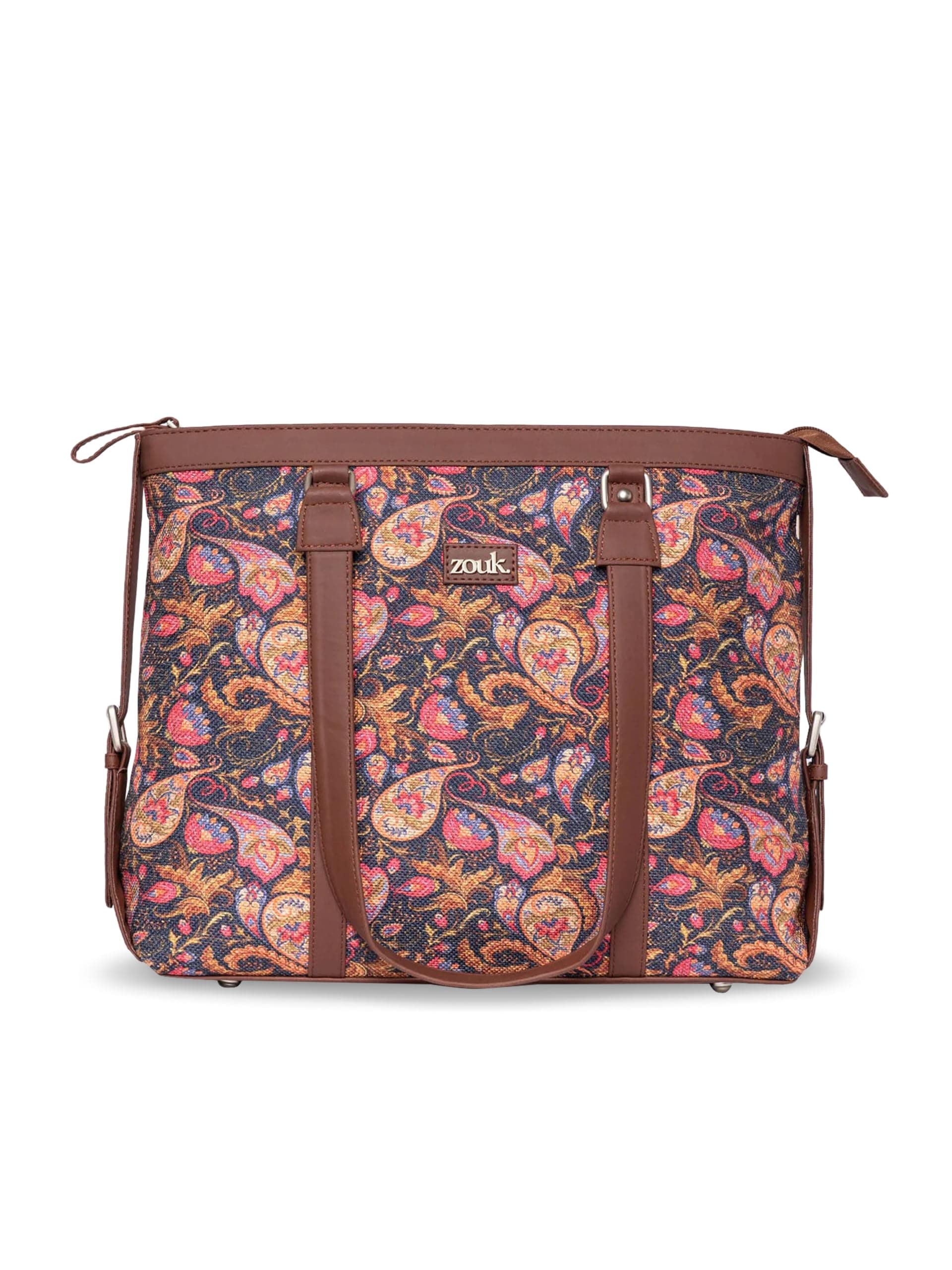 ZOUK Office Bag | Stylish Bags for Office Use | Laptop Bag 15.6 inch | Stylish Tote for Office Use | Purse for Women | Vegan Leather Handbag | Daily & Travel Use | Paisley Print