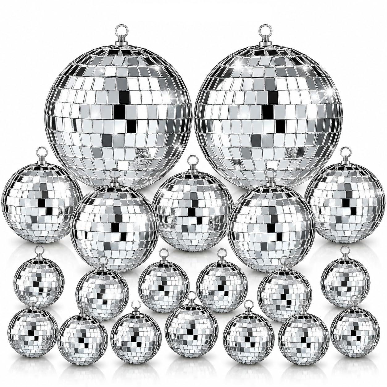 KROGER 20 Pcs Disco Ball Set, Silver Mirror Hanging Balls for Party Decor