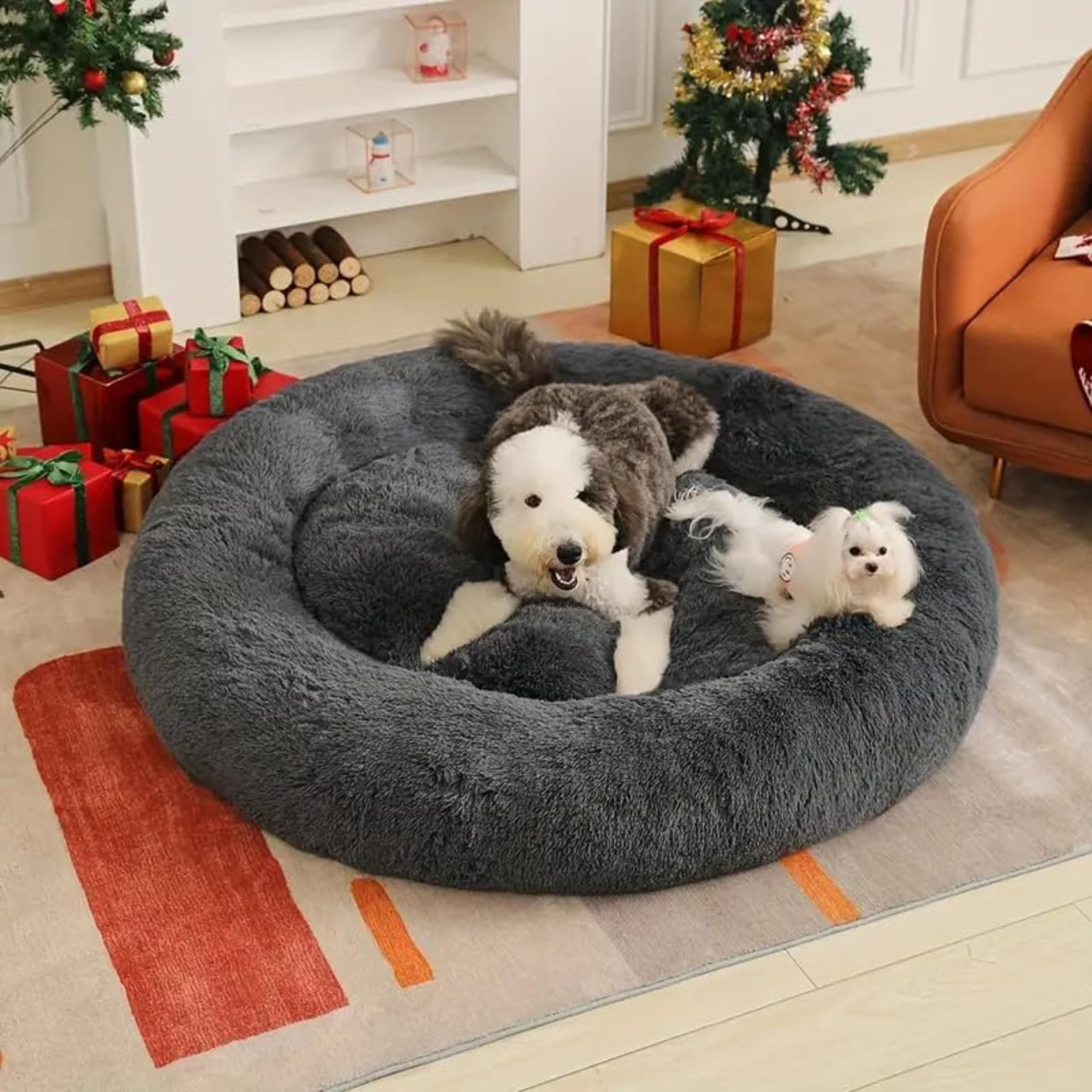 ZEXSAZONE Summer Round Donut Pet Bed for Cats, Puppies, and Dogs, Cozy and Plush, Raised Bedside Support, Both Sides Use Like 2-in-1, Washable, Sizes for Small, Medium, and Large Pets. (Grey, XL)