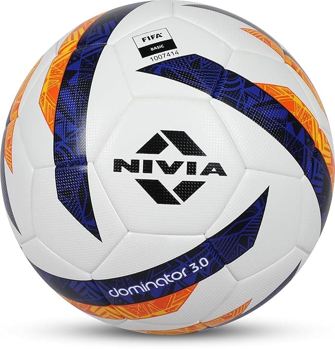 Nivia Dominator 3.0 Football, Match Ball, 32 Panels, Durable & Soft PU Leather, Butyl Fabric Wounded Bladder, FIFA Basic, to Play on Both Natural and Artificial Grass (Size - 5, Multicolor)