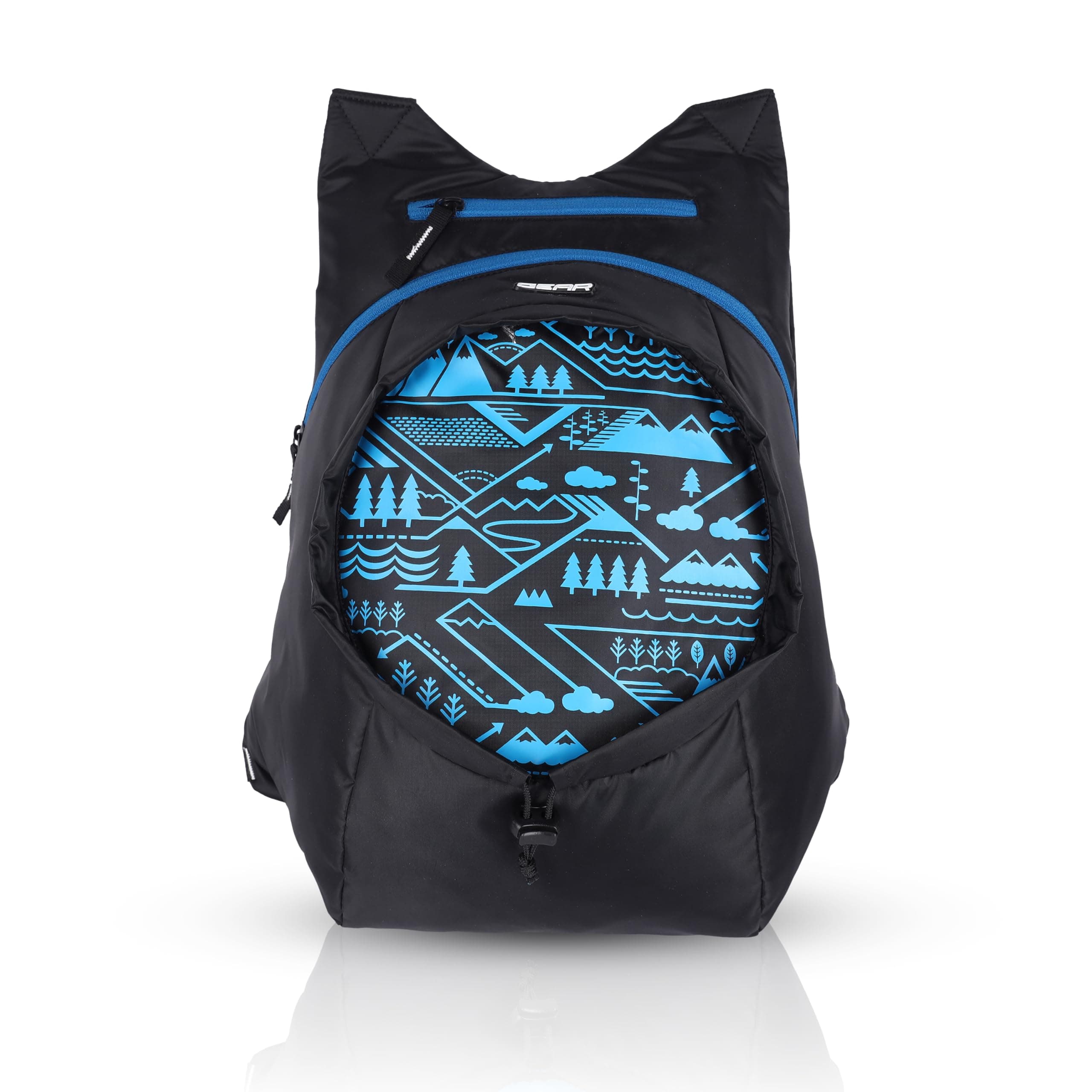 Gear CarryOn 16L Foldable Water Resistant Casual Backpack | Hiking Bag | Daypack | College Bag for Men/Women (Black - Blue)