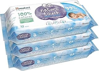 Himalaya Nature Touch Water Baby Wipes (Unscented) | 99% Pure Water | 100% Plant-Based Biodegradable Wipes | Organic Coconut Oil | for Sensitive Skin from Day 1 | 72 Wipes X Pack of 3