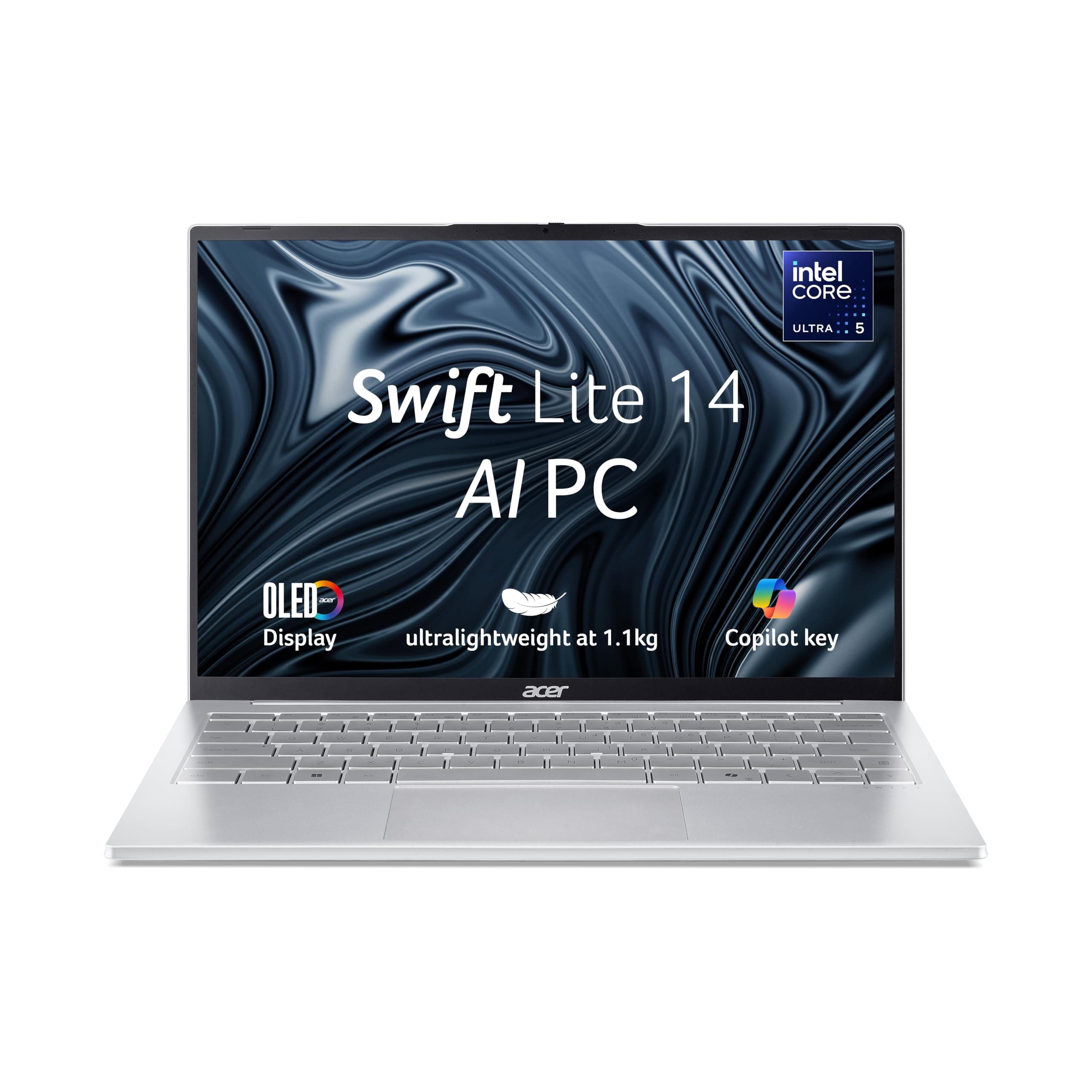 acer Swift Lite 14, Intel Core Ultra 5 115U Processor, 16 GB, 512 GB, WUXGA OLED, 14.0"/35.56 cm, Windows 11 Home, MSO,Light Silver, 1.1 kg, SFL14-54M, Thin and Light Laptop