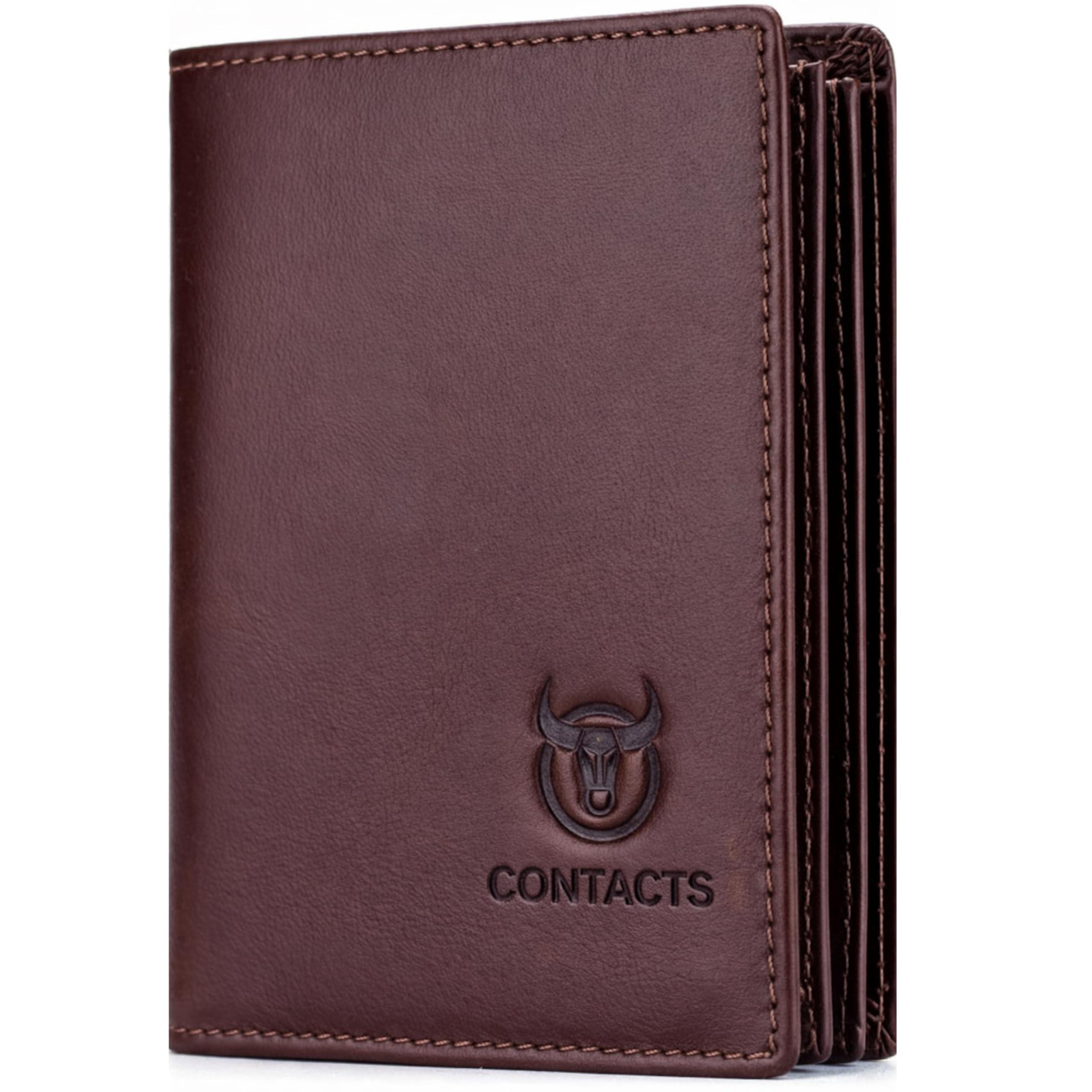Contacts Men's Genuine Leather Wallet | RFID Blocking Wallet for Men | Up to 15 Card Slots & 1 ID Window | Large Capacity Can Hold 50 Currency Note (Brown-New)