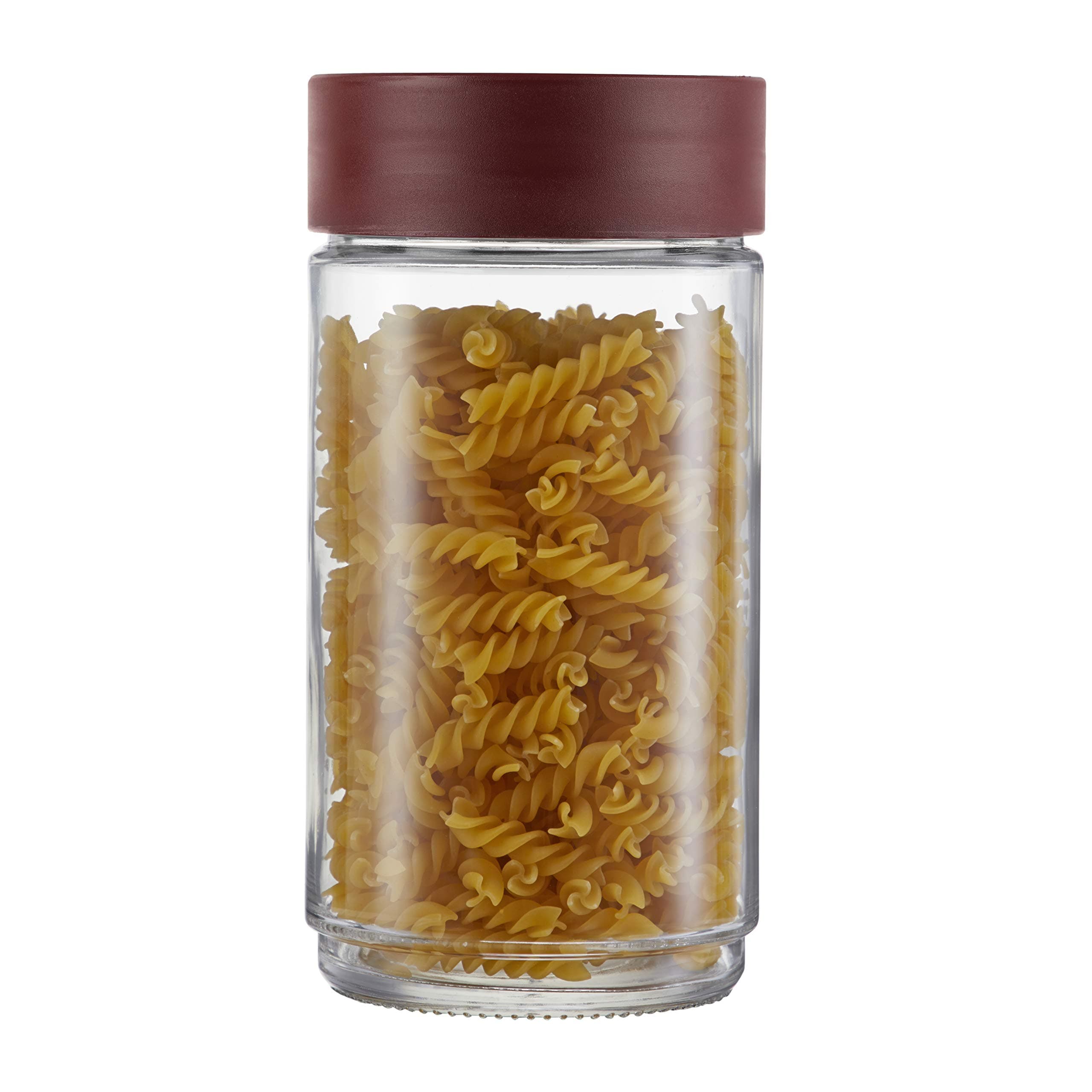 CELLO Modustack Glassy Storage Jars For Kitchen 2000ml Maroon | Freezer & Fridge Safe Airtight Stackable Leadfree Toughened Glass Kitchen Storage Container For Beans, Whole Grains, Spices & Dry Fruits