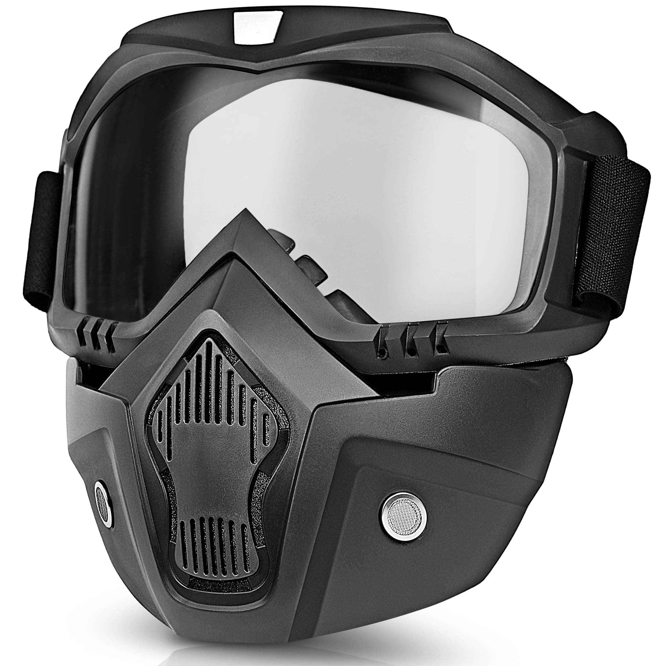 Eliane Reusable Goggle Mask Anti Scratch Uv Protective Face&Eyewear Windproof Dirt Shield with Soft Foam Padded Detachable Mouth Filter for Cycling Bike Off Road Racing Ride Unisex -Transparent Visor