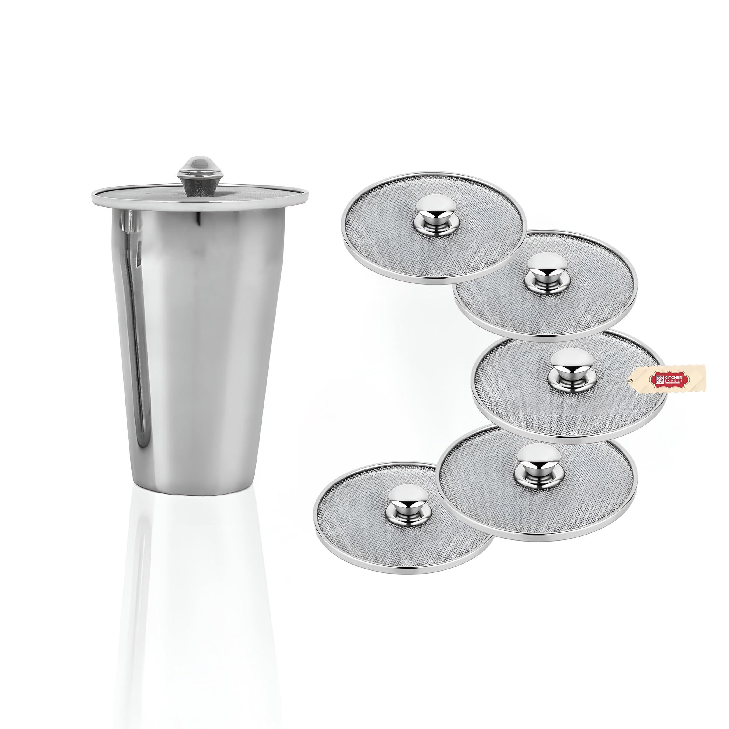Kitchen Expert Stainless Steel Small Net Lid Set | Set of 6 (9 CM) | Glass Lid/jali | Net Covers With Knob | Cup/Mugs Lids | Steel Round Shape Net Coasters | Strong & Sturdy Handle | Steel Net Ciba