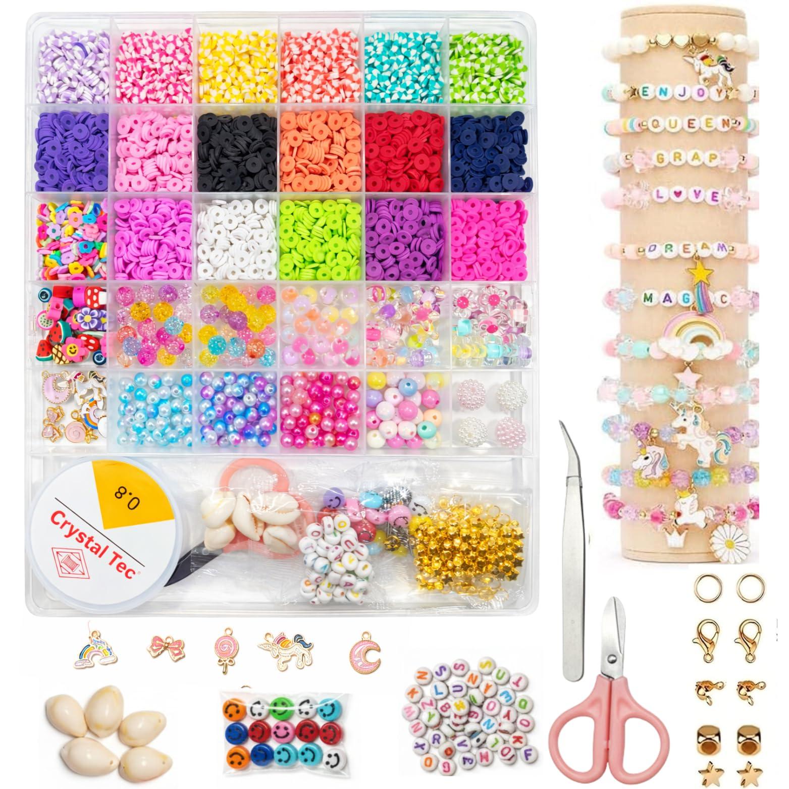 ZORVO® Bracelet Making Set, Clay Beads Kit, Macaron Color Beads for Bracelet Making for Girls Kids, Letter Beads with Unicorn Pendants, Crystal Star Flower Hair Beads Set for DIY Jewellery Crafts (DIY Bracelet)