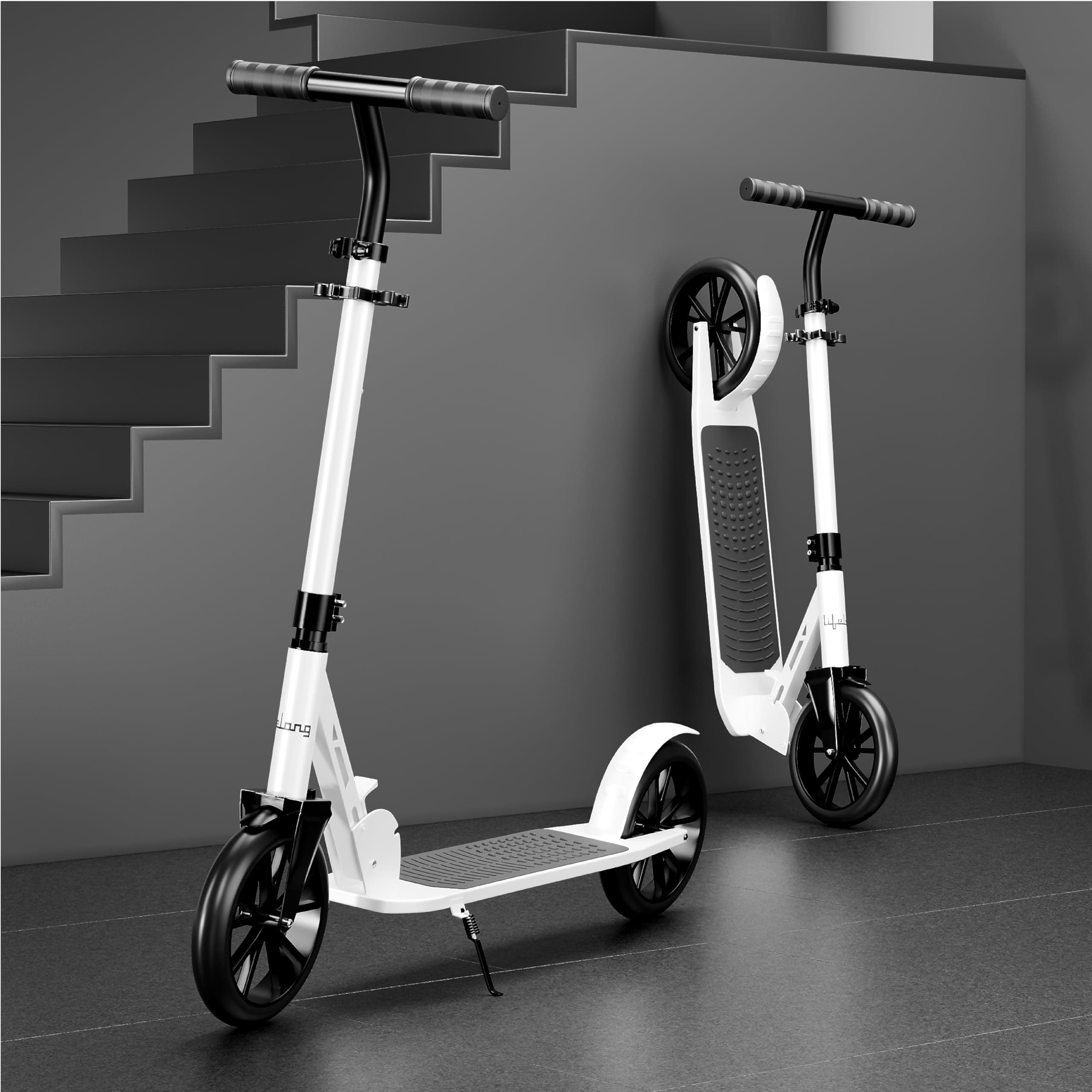 Lifelong Kick Scooter | Scooter for Kids 6-12 Boys & Girls | Foldable Adjustable Height Kick Scooter | 100 Kg Capacity | Big Wheels | Rear Brake | Outdoor Ride Gift for Kids (Black & White)