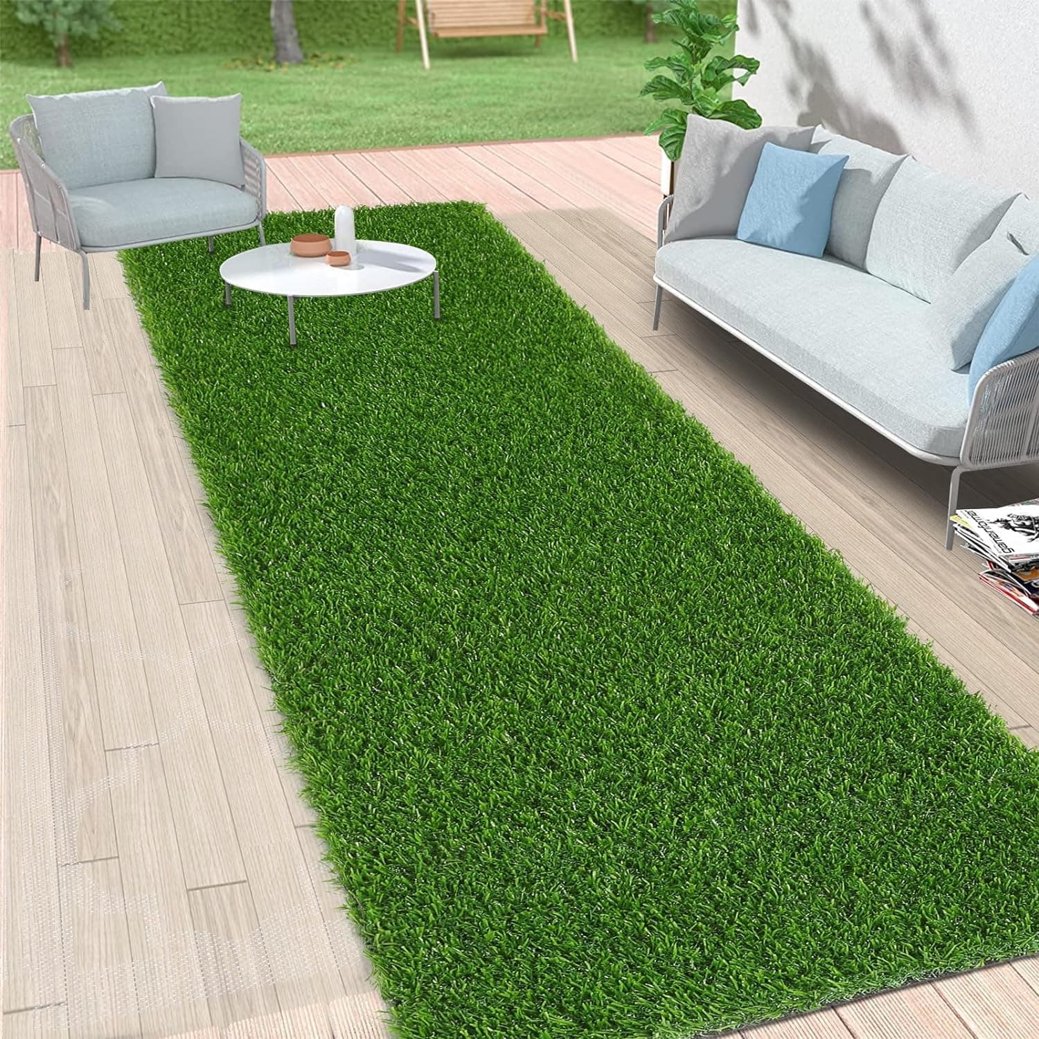 Purav Light 40mm(Size - 3 X 16 Feet) Natural Looking Anti Slip Artificial Green Grass Mat for Floor Home Grass Carpet for Balcony