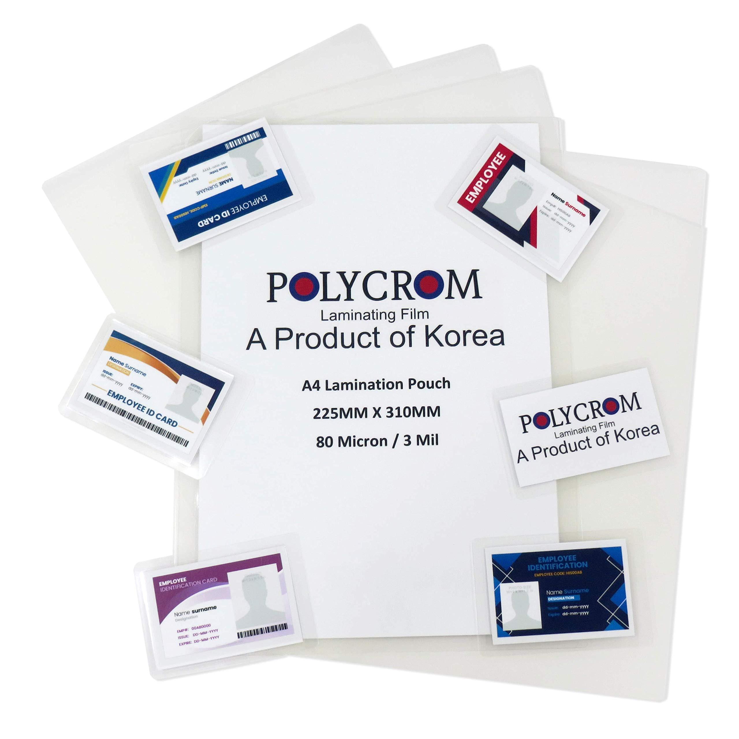 Polycrom Korean (A4 Size) Lamination Pouch Clear Glossy Thermal Transparent Waterproof 50 Sheets (Home&Office) 225mm X 310mm : 80 Microns