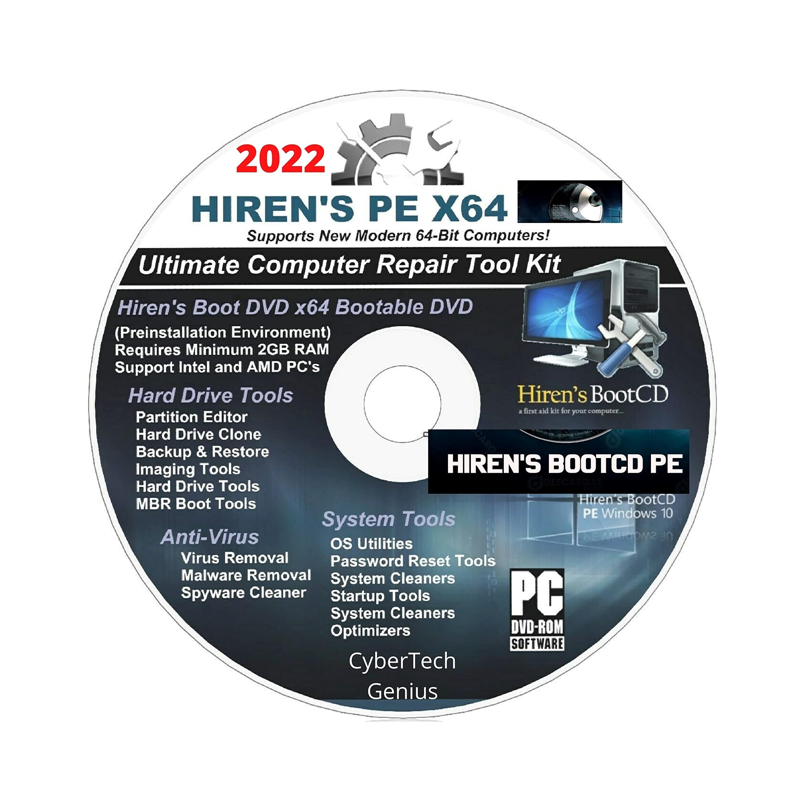 Hiren Utilities TechGuy4u Boot CD/DVD PE x64 bit Software Repair Tools Suite 2021 +WhatsApp Tech Support latest version Best PC Computer Repair Recovery Compatible with Windows (Hiren's PE X64 - DVD)