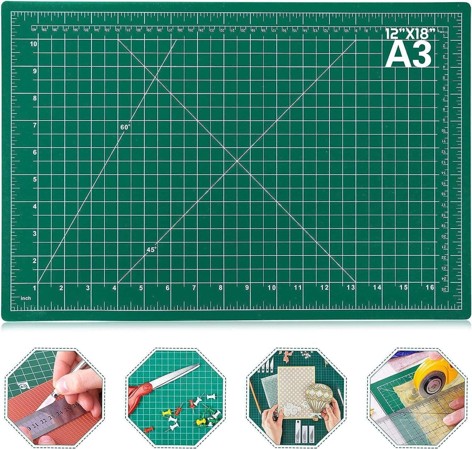 VERAT A3 Self Healing Sewing Mat, 12inch x 18inch Rotary Cutting Mat Double Sided 5-Ply Craft Cutting Board for Sewing Crafts Hobby Fabric Precision Scrapbooking Project